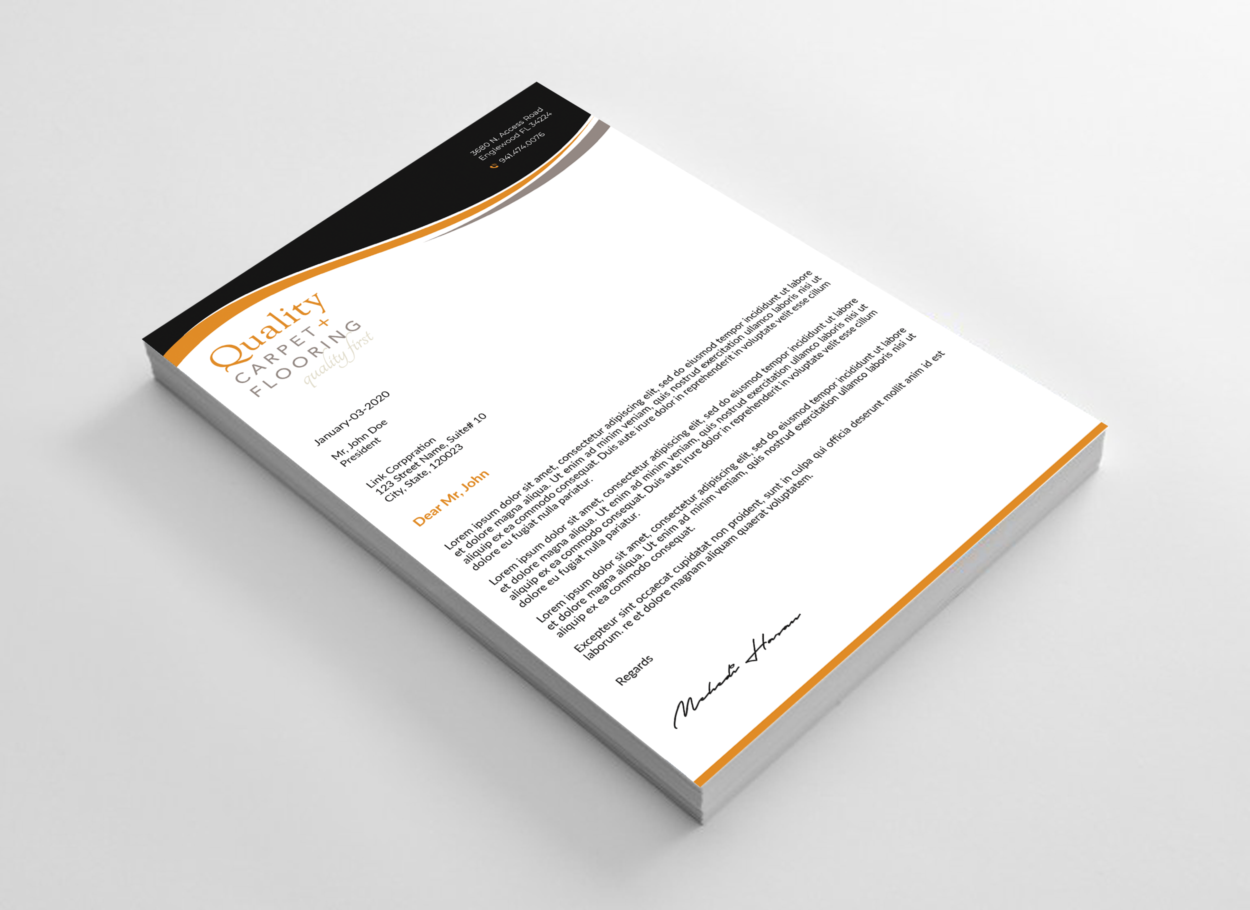 Letterhead Design by Expert Bappy for Quality Carpet + Flooring | Design #34470062