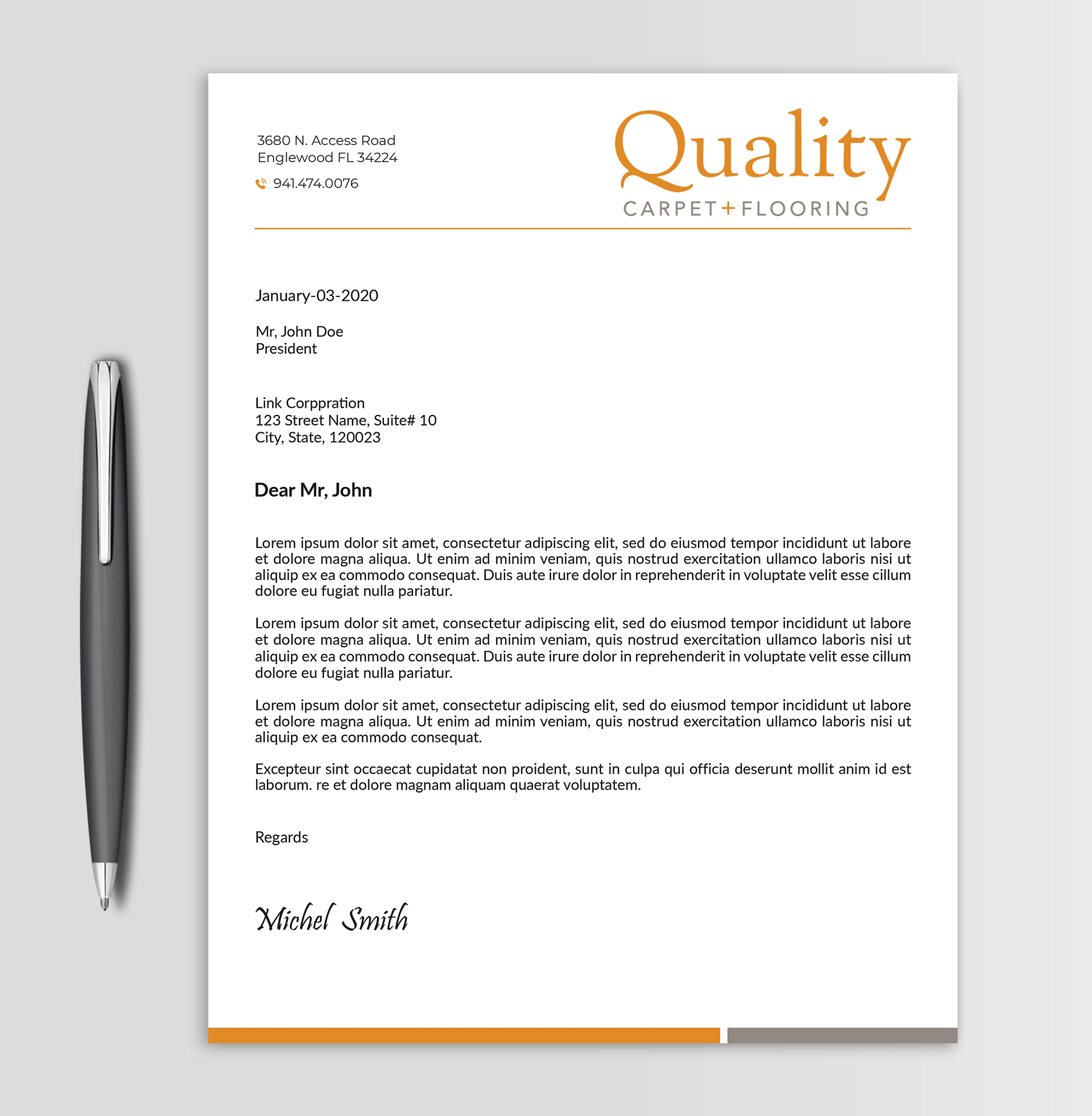 Letterhead Design by Expert Bappy for Quality Carpet + Flooring | Design #34470574