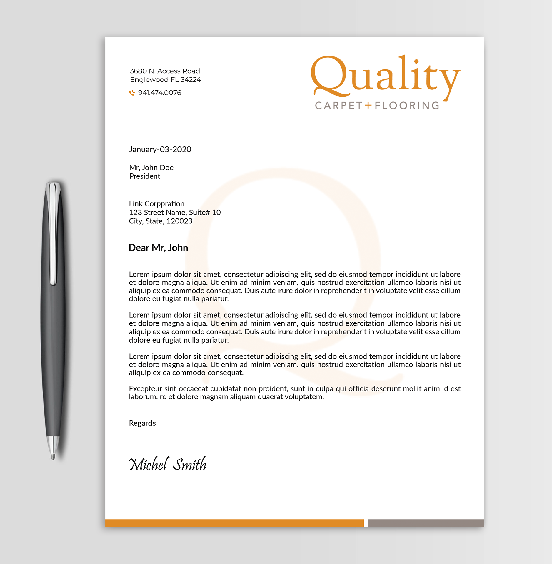 Letterhead Design by Expert Bappy for Quality Carpet + Flooring | Design #34470590