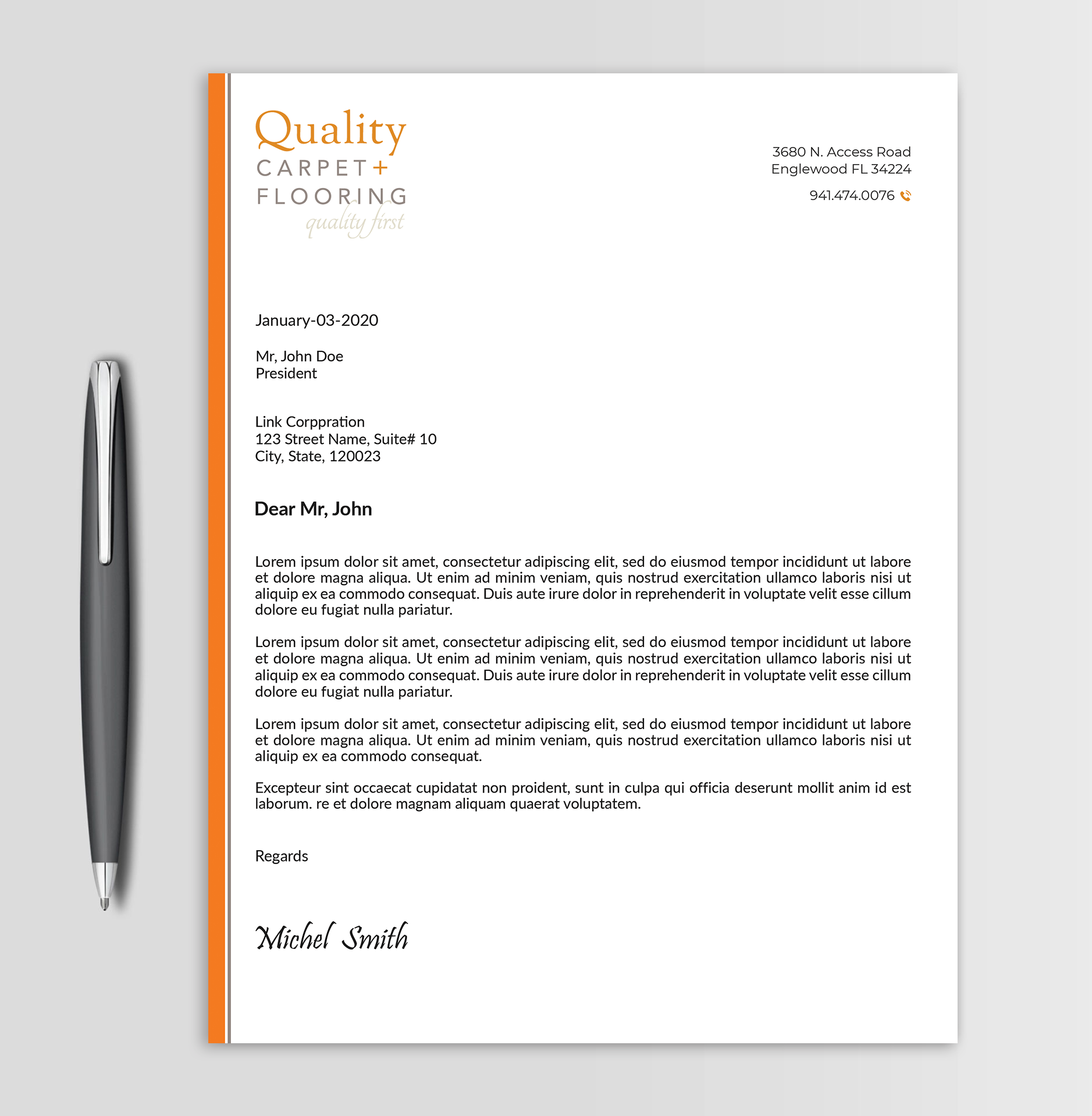 Letterhead Design by Expert Bappy for Quality Carpet + Flooring | Design #34470640