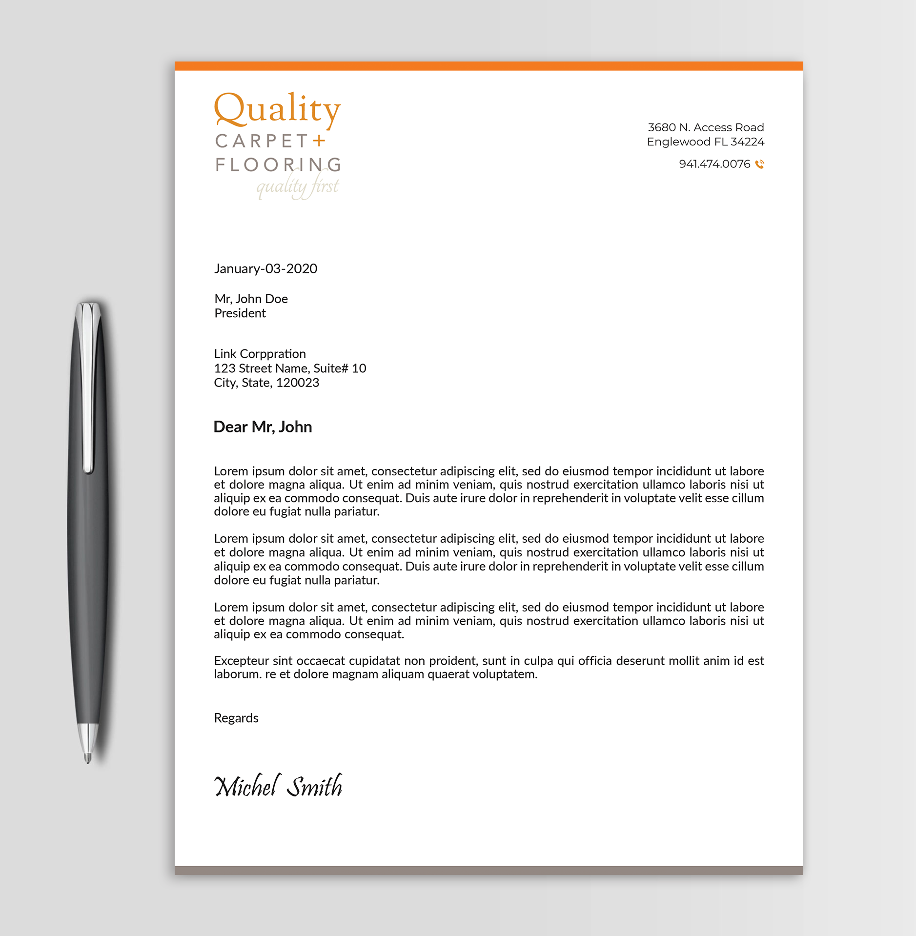 Letterhead Design by Expert Bappy for Quality Carpet + Flooring | Design #34470641