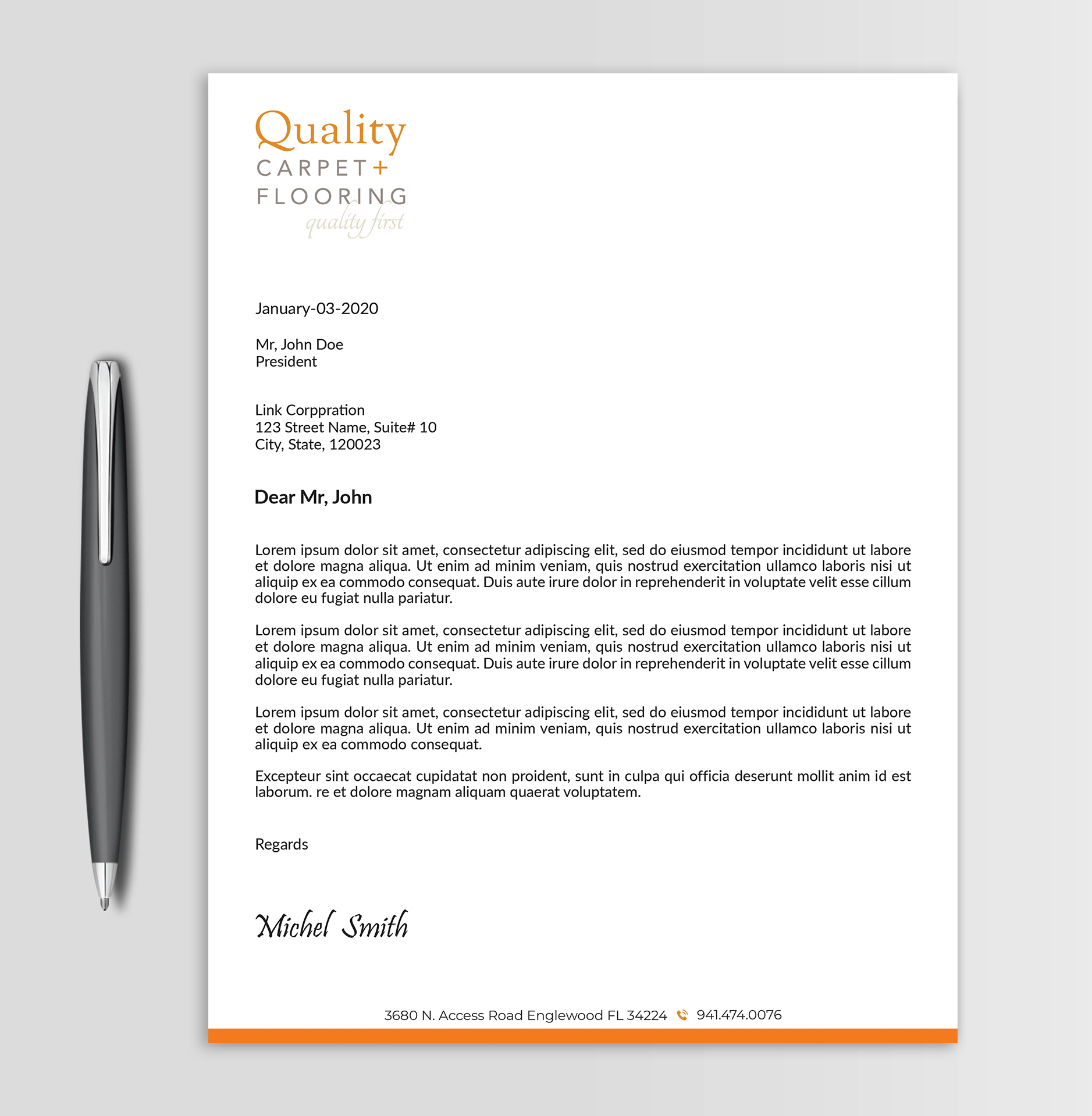 Letterhead Design by Expert Bappy for Quality Carpet + Flooring | Design #34470714