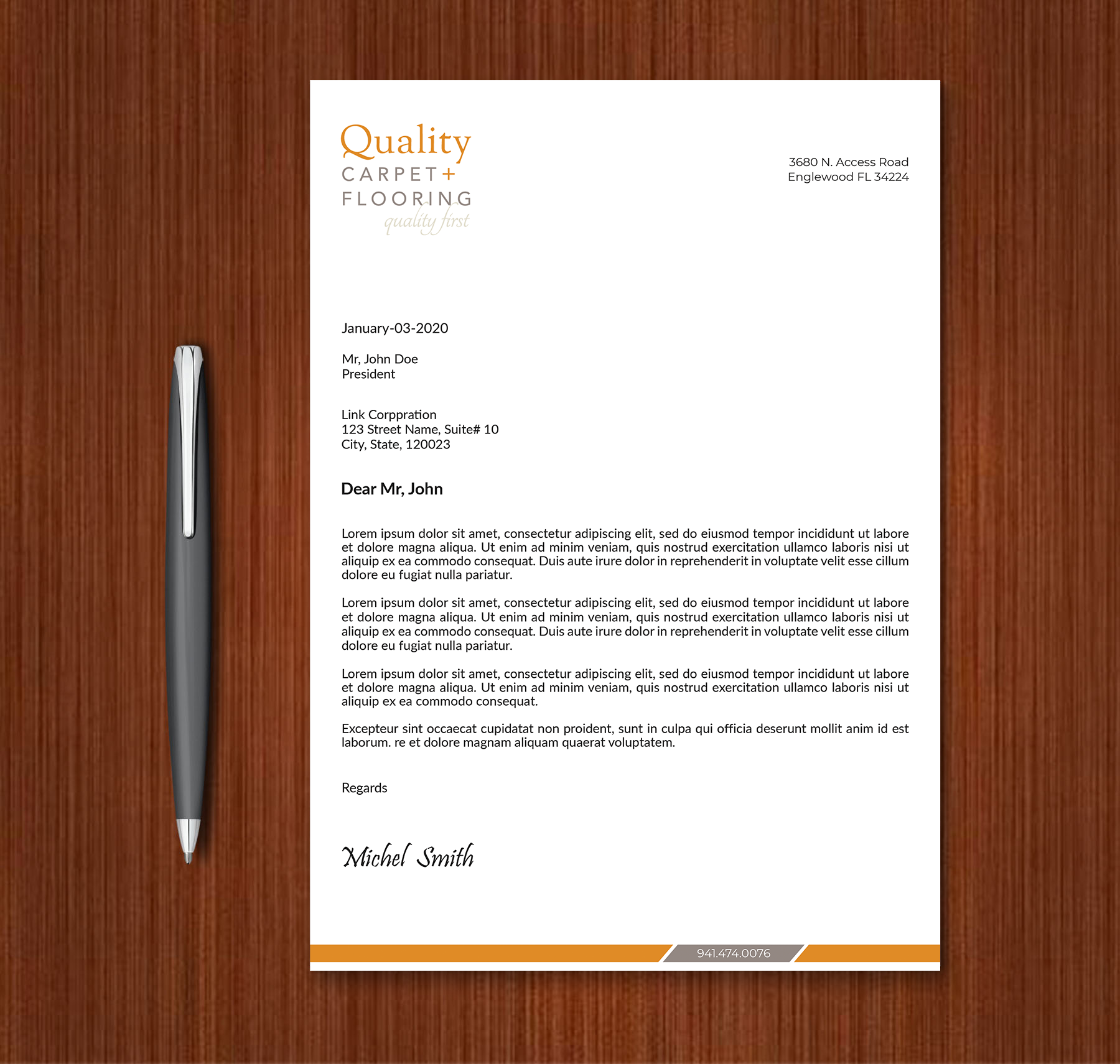 Letterhead Design by Expert Bappy for Quality Carpet + Flooring | Design #34471120
