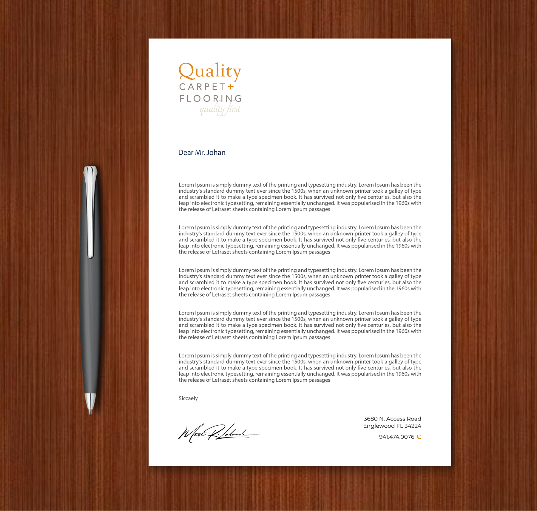 Letterhead Design by Expert Bappy for Quality Carpet + Flooring | Design #34471137