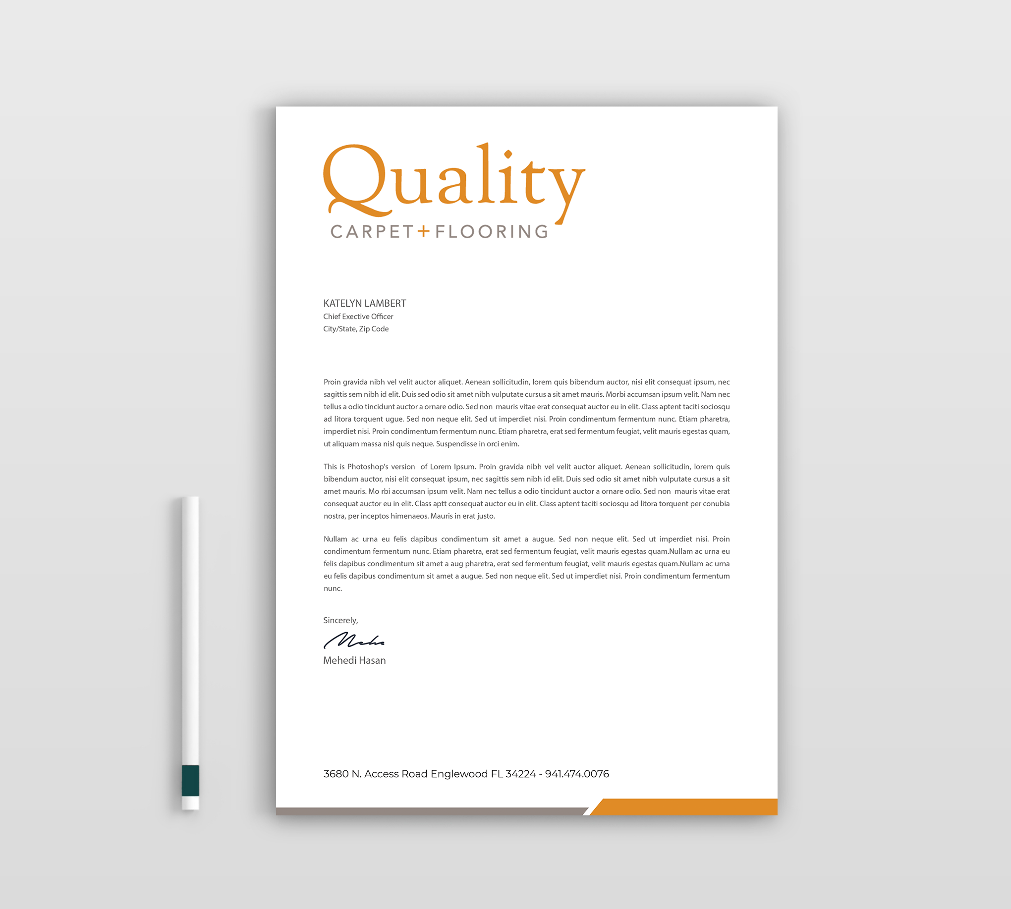 Letterhead Design by Expert Bappy for Quality Carpet + Flooring | Design #34471686