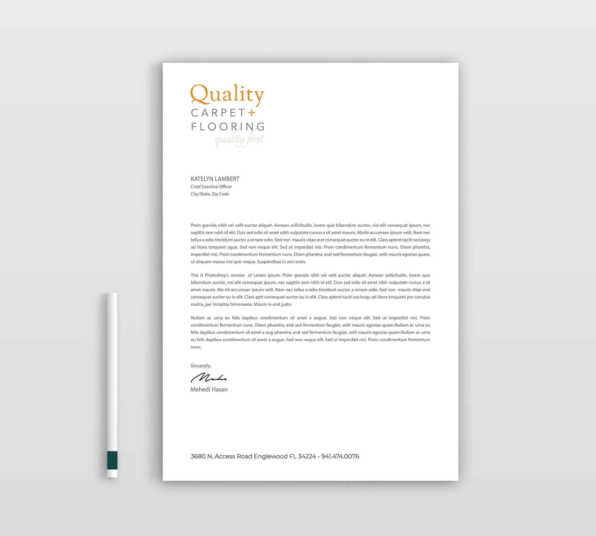 Letterhead Design by Expert Bappy for Quality Carpet + Flooring | Design #34471687