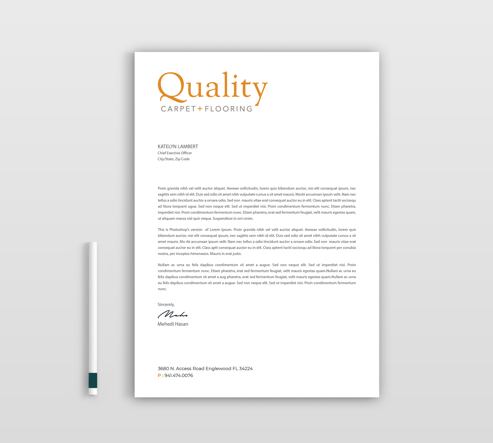 Letterhead Design by Expert Bappy for Quality Carpet + Flooring | Design #34471737