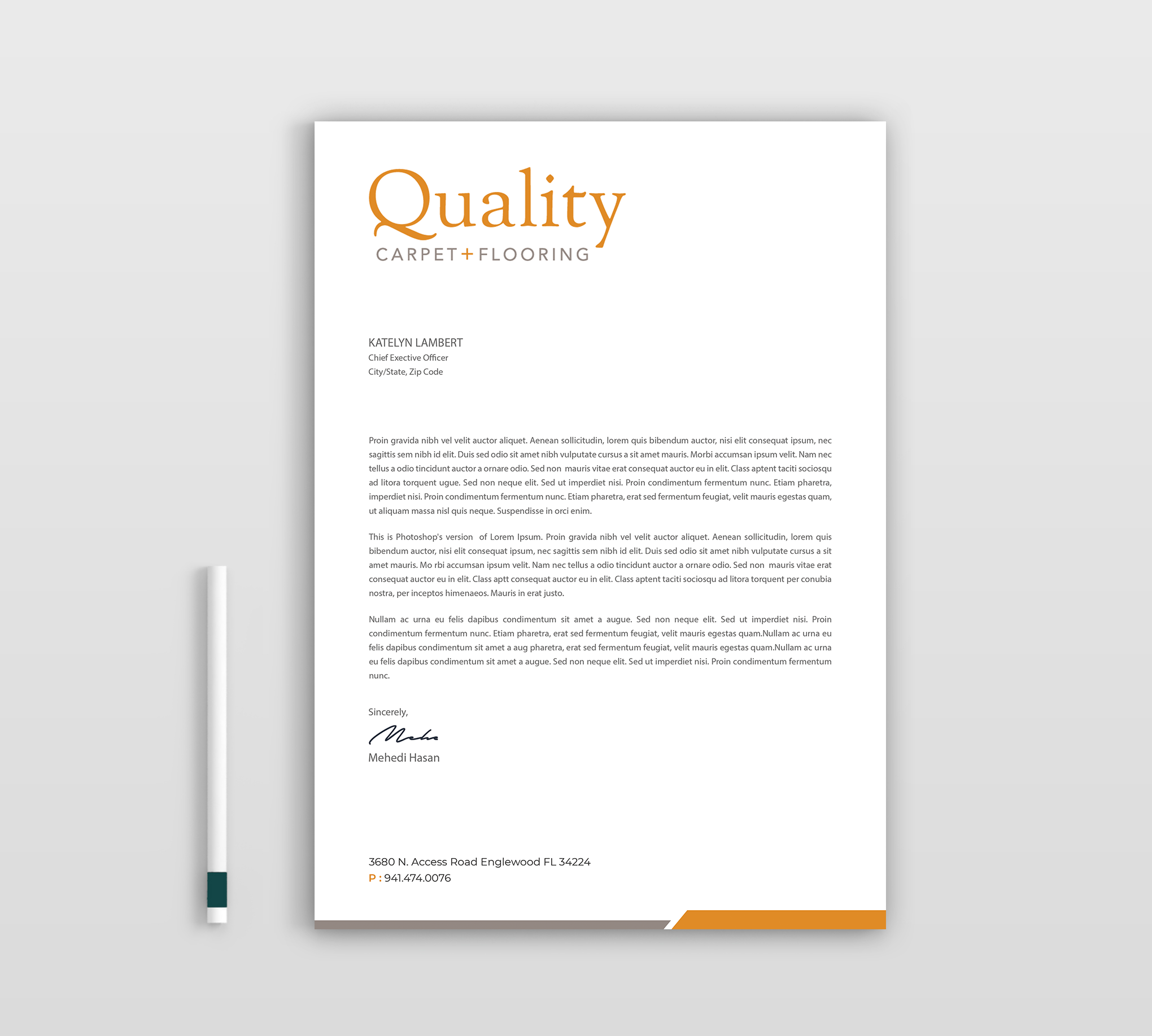 Letterhead Design by Expert Bappy for Quality Carpet + Flooring | Design #34471760