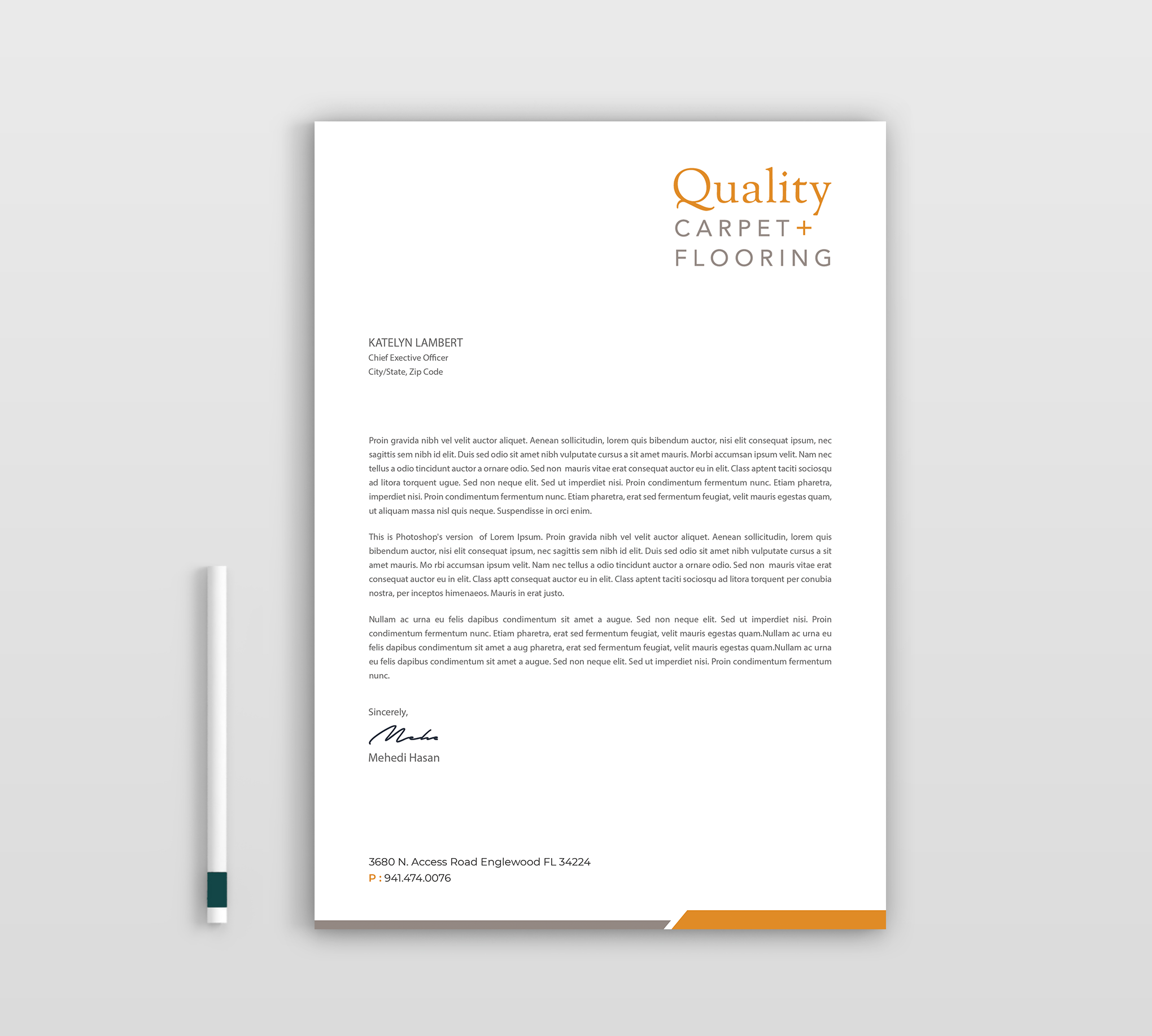 Letterhead Design by Expert Bappy for Quality Carpet + Flooring | Design #34471761