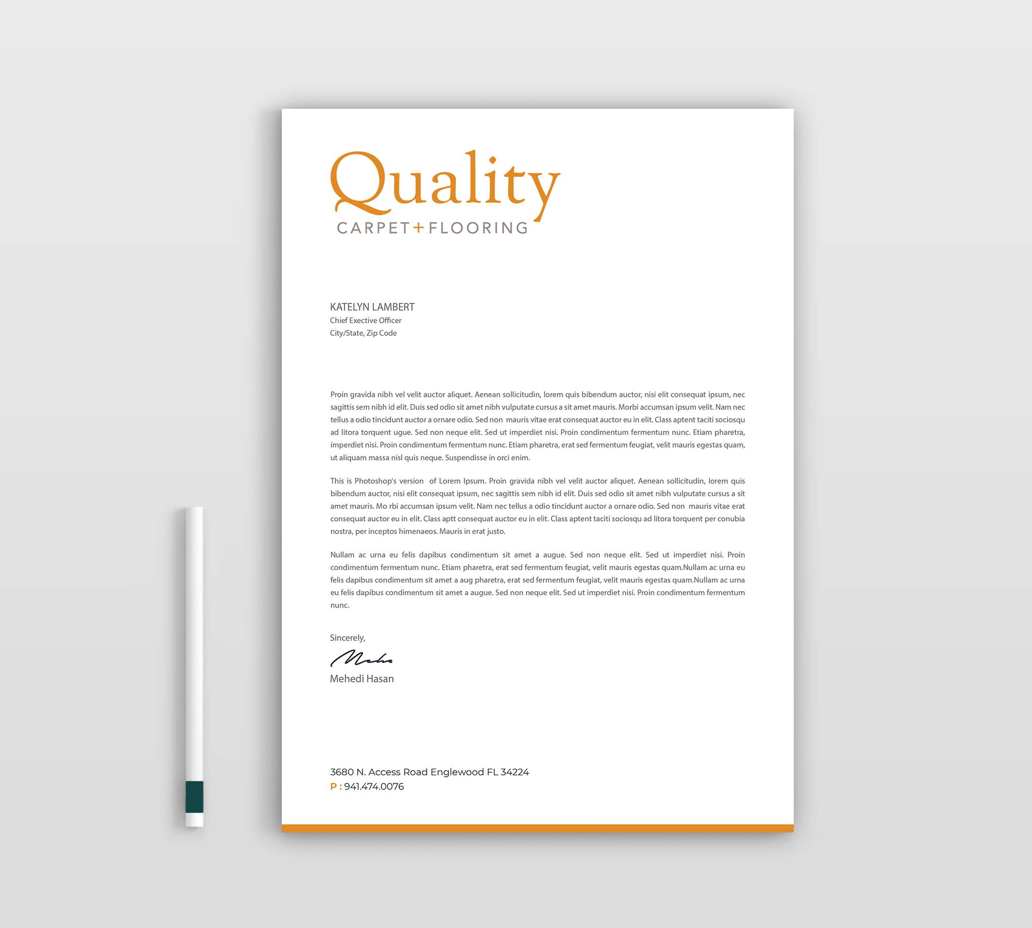 Letterhead Design by Expert Bappy for Quality Carpet + Flooring | Design #34471762