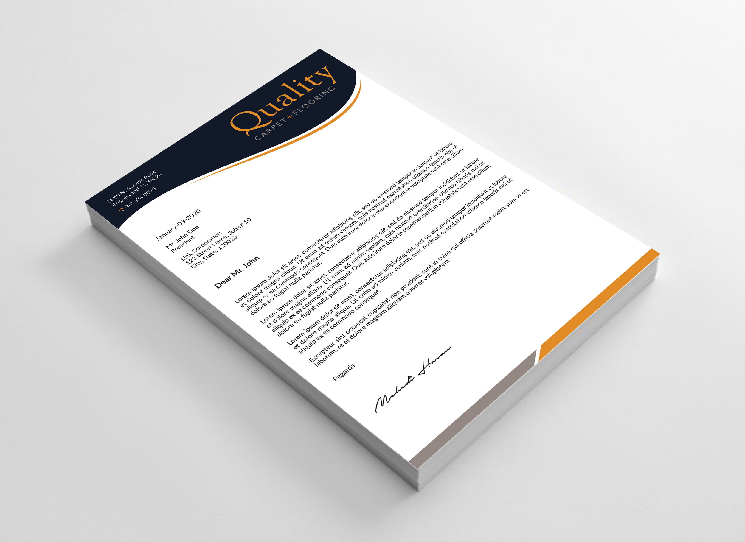 Letterhead Design by Expert Bappy for Quality Carpet + Flooring | Design #34471828