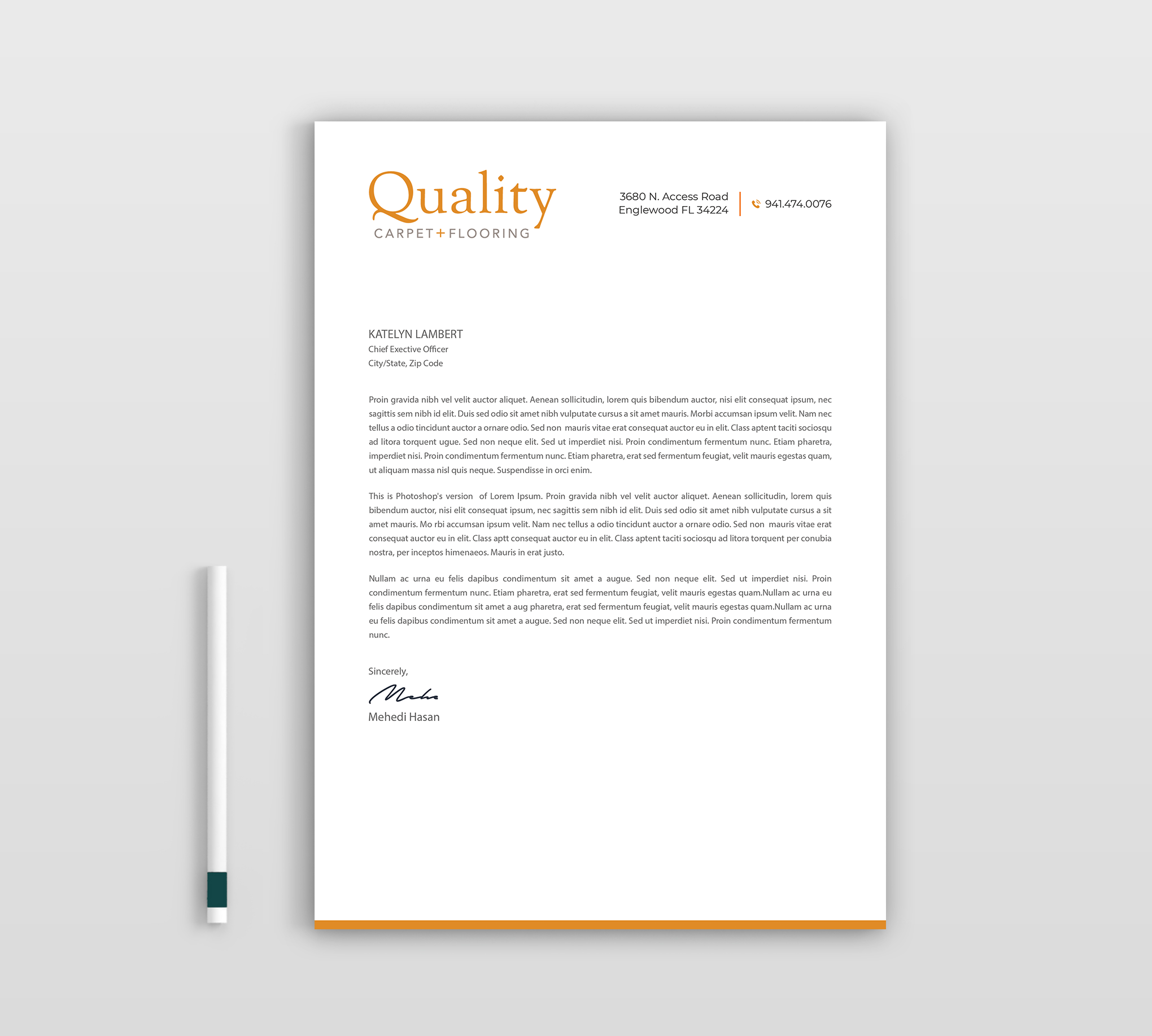 Letterhead Design by Expert Bappy for Quality Carpet + Flooring | Design #34471874