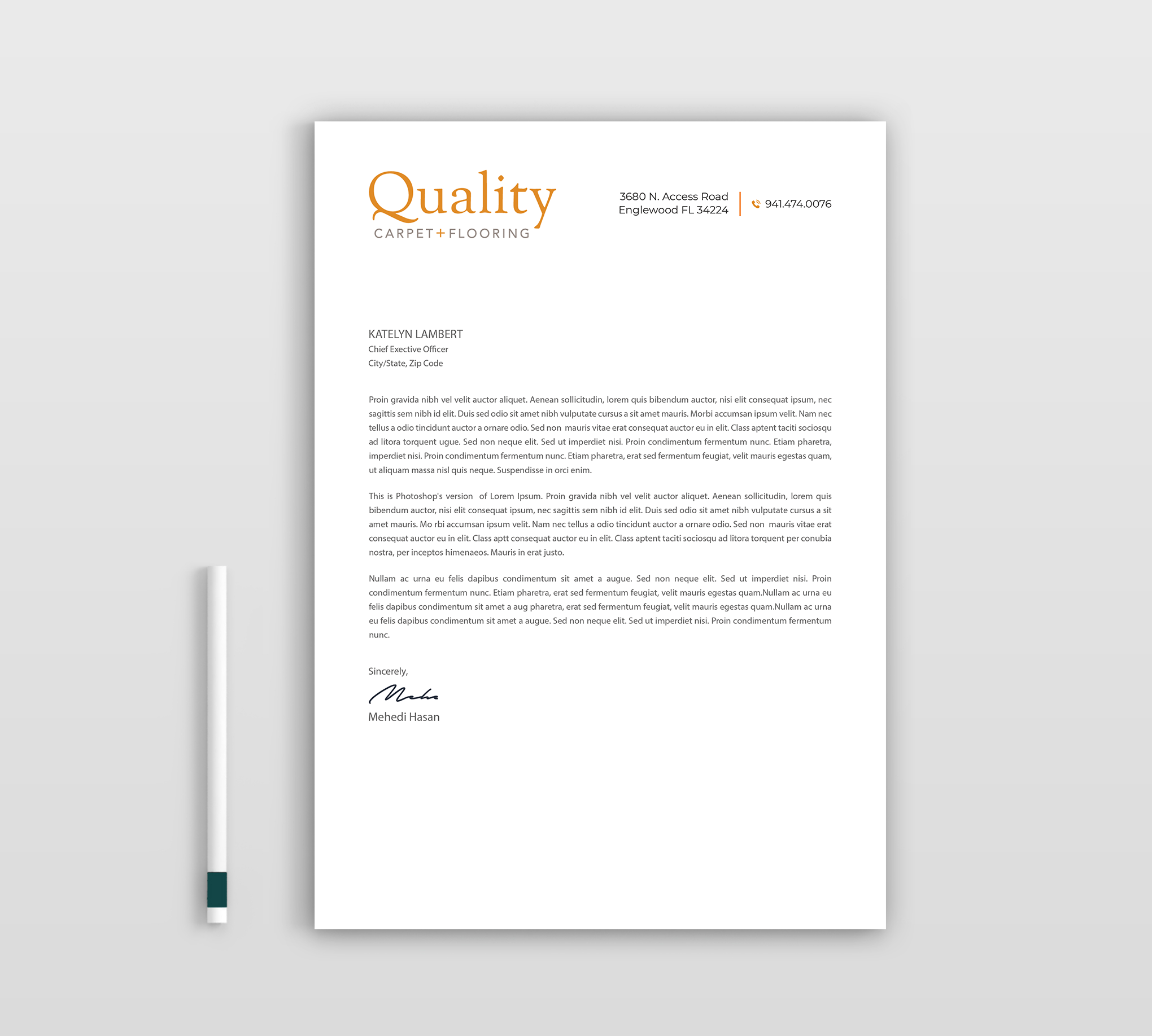 Letterhead Design by Expert Bappy for Quality Carpet + Flooring | Design #34471875