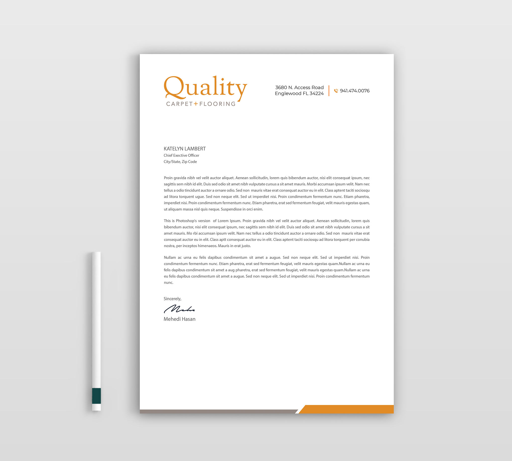 Letterhead Design by Expert Bappy for Quality Carpet + Flooring | Design #34471876