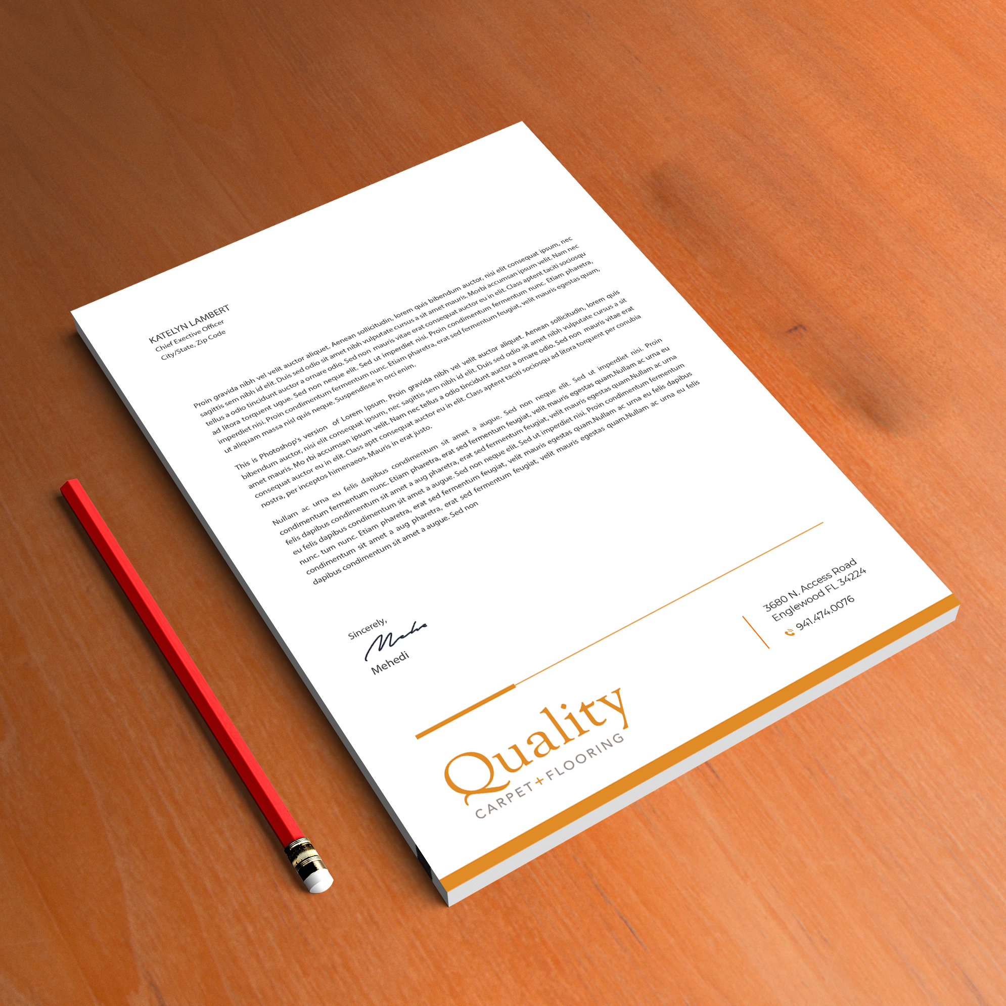 Letterhead Design by Expert Bappy for Quality Carpet + Flooring | Design #34472341