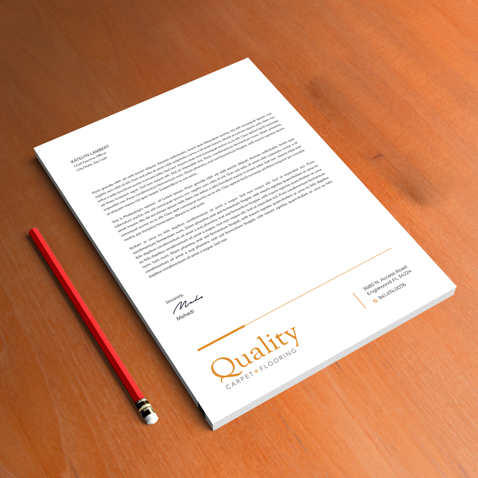Letterhead Design by Expert Bappy for Quality Carpet + Flooring | Design #34472346