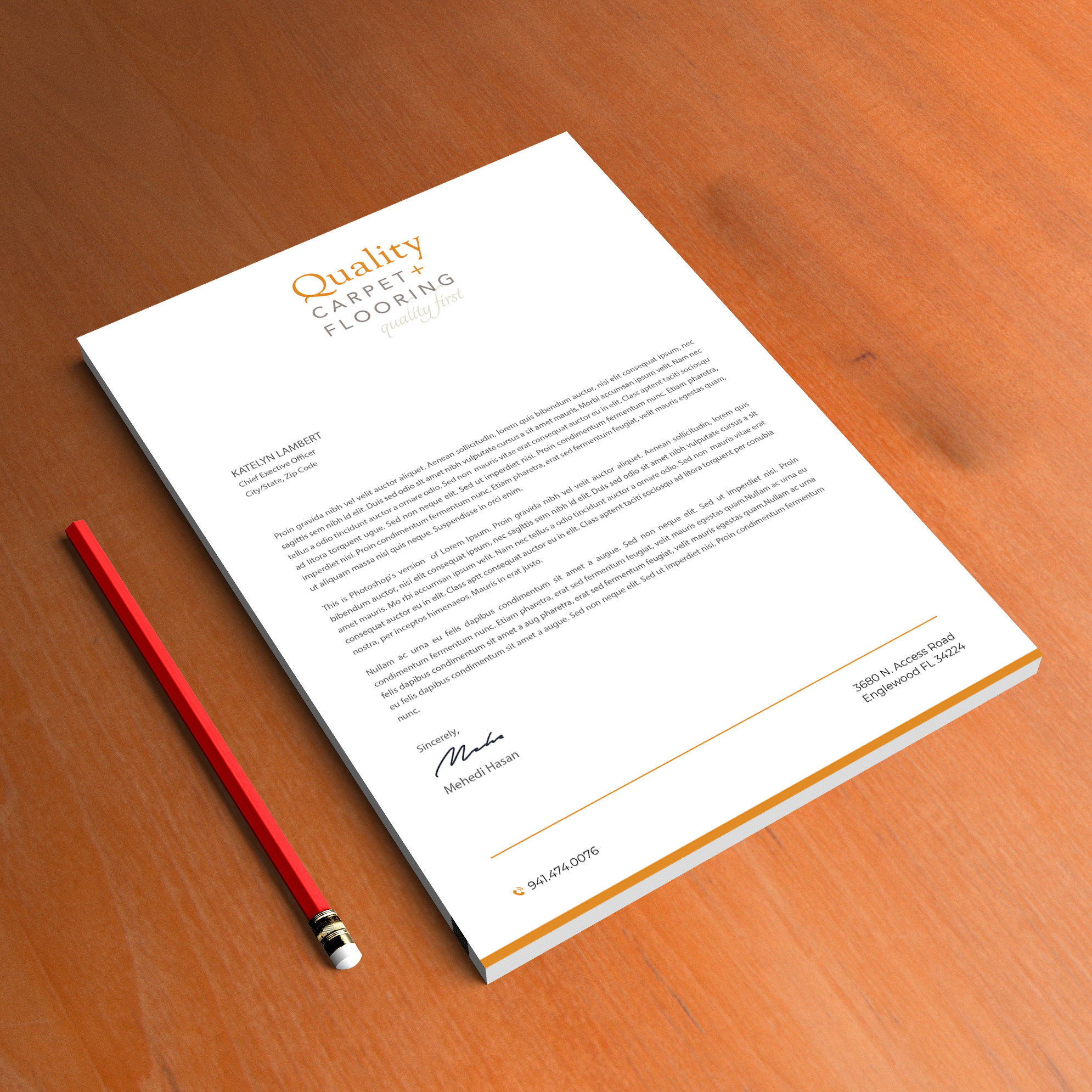 Letterhead Design by Expert Bappy for Quality Carpet + Flooring | Design #34472370