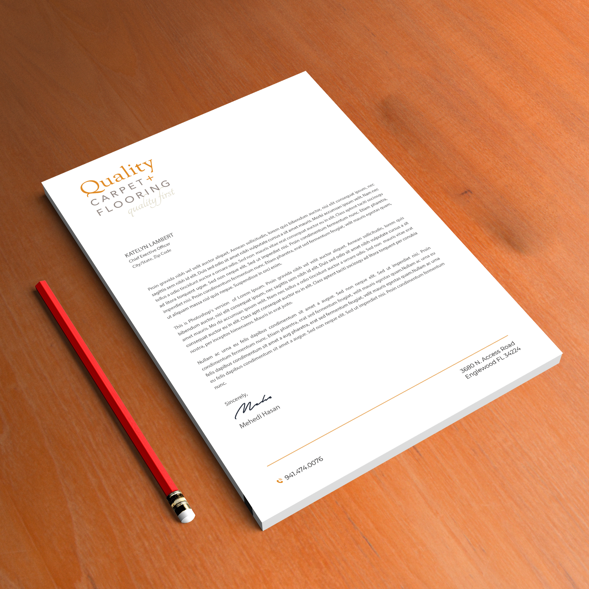 Letterhead Design by Expert Bappy for Quality Carpet + Flooring | Design #34472380
