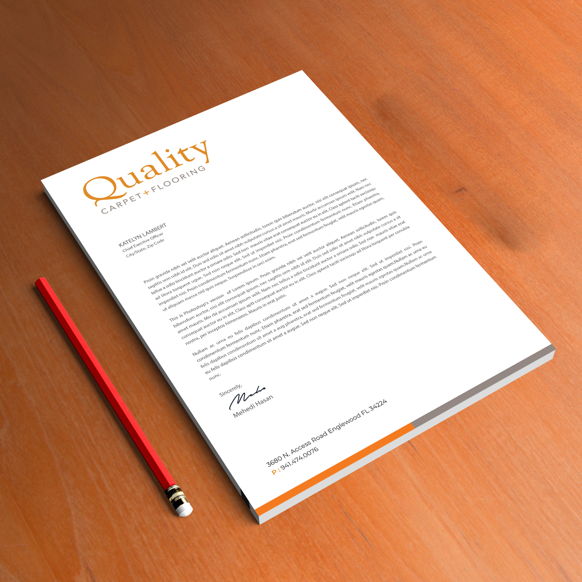 Letterhead Design by Expert Bappy for Quality Carpet + Flooring | Design #34472429