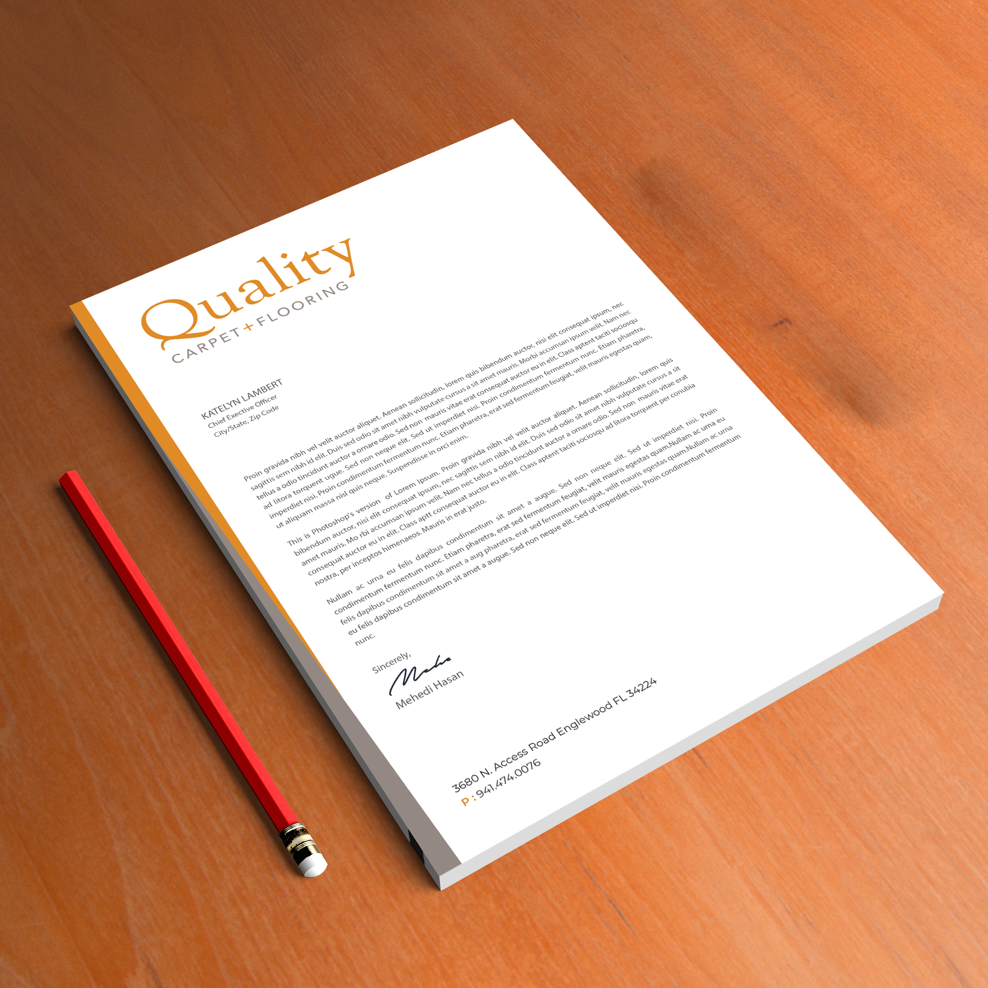 Letterhead Design by Expert Bappy for Quality Carpet + Flooring | Design #34472461