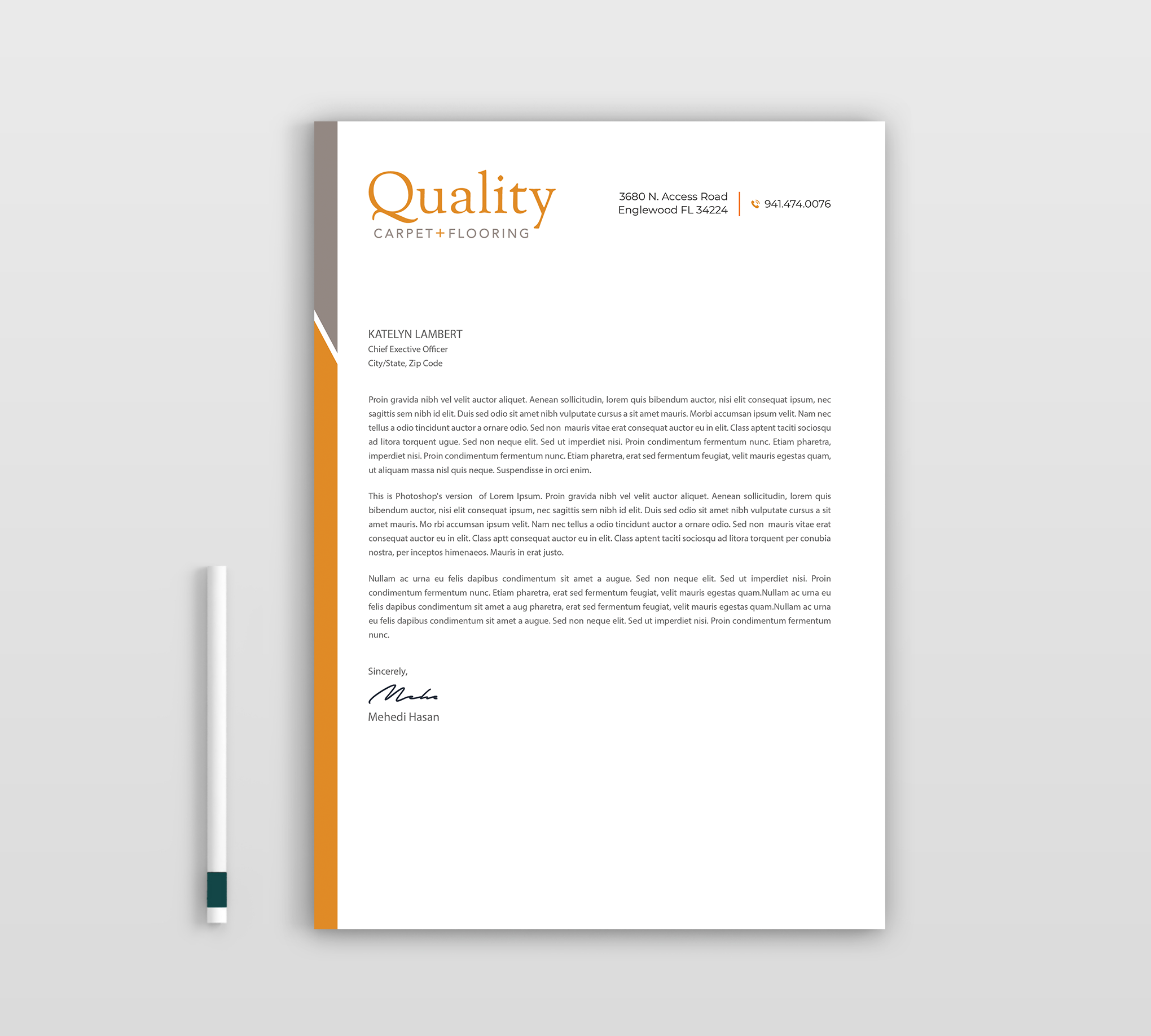 Letterhead Design by Expert Bappy for Quality Carpet + Flooring | Design #34473684