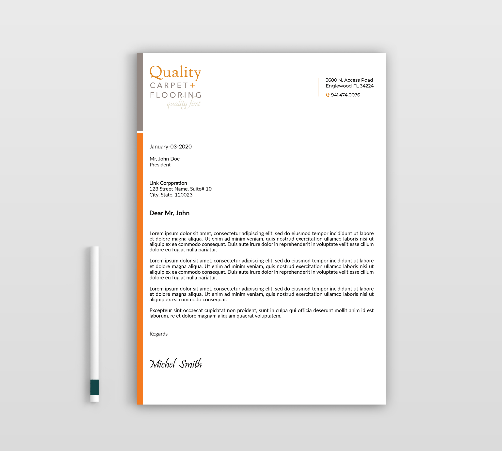 Letterhead Design by Expert Bappy for Quality Carpet + Flooring | Design #34473712
