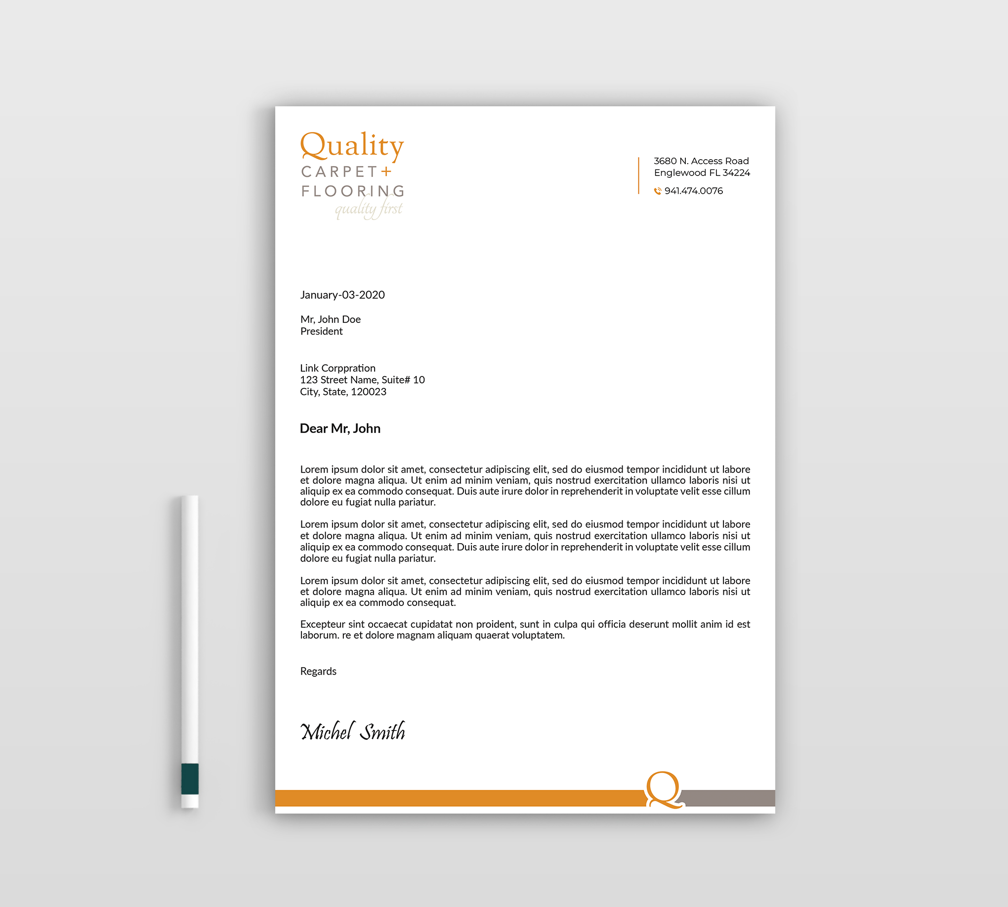 Letterhead Design by Expert Bappy for Quality Carpet + Flooring | Design #34473906