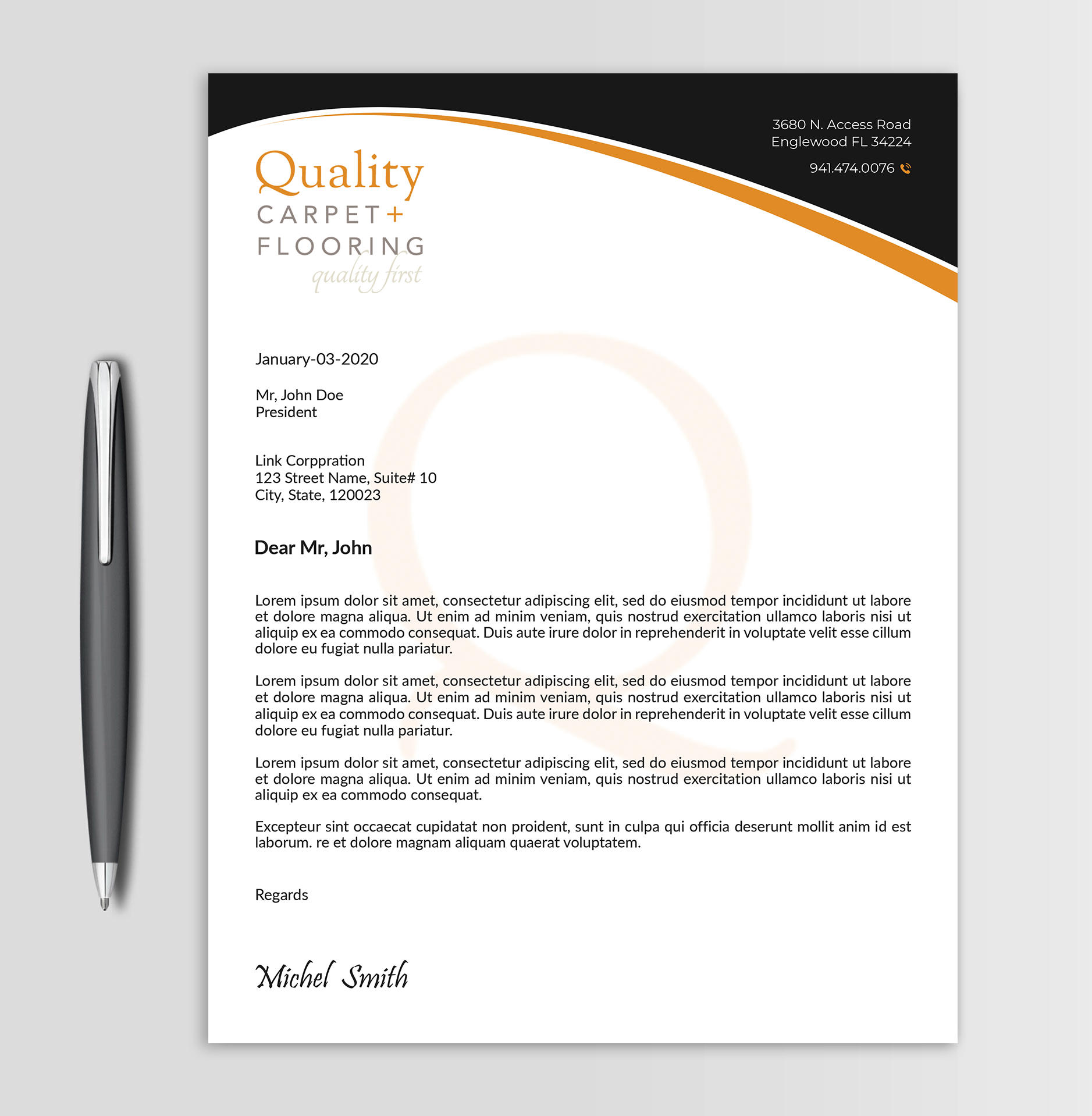 Letterhead Design by Expert Bappy for Quality Carpet + Flooring | Design #34473963