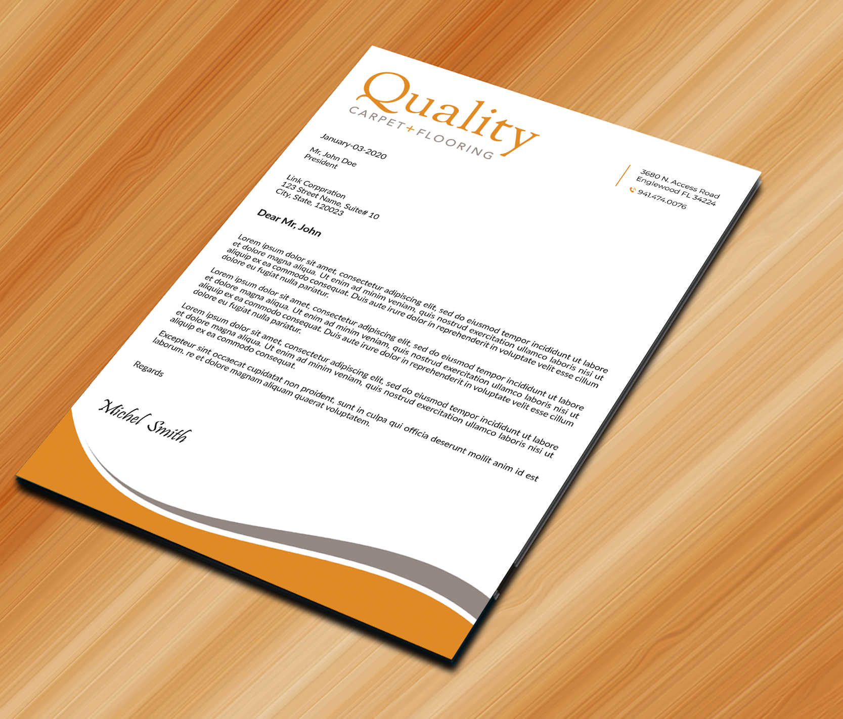 Letterhead Design by Expert Bappy for Quality Carpet + Flooring | Design #34477270