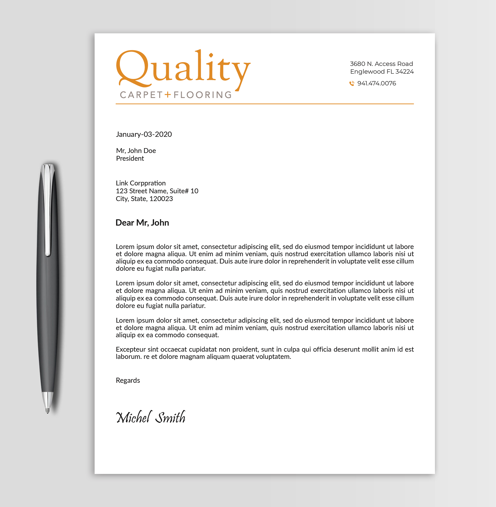 Letterhead Design by Expert Bappy for Quality Carpet + Flooring | Design #34485060