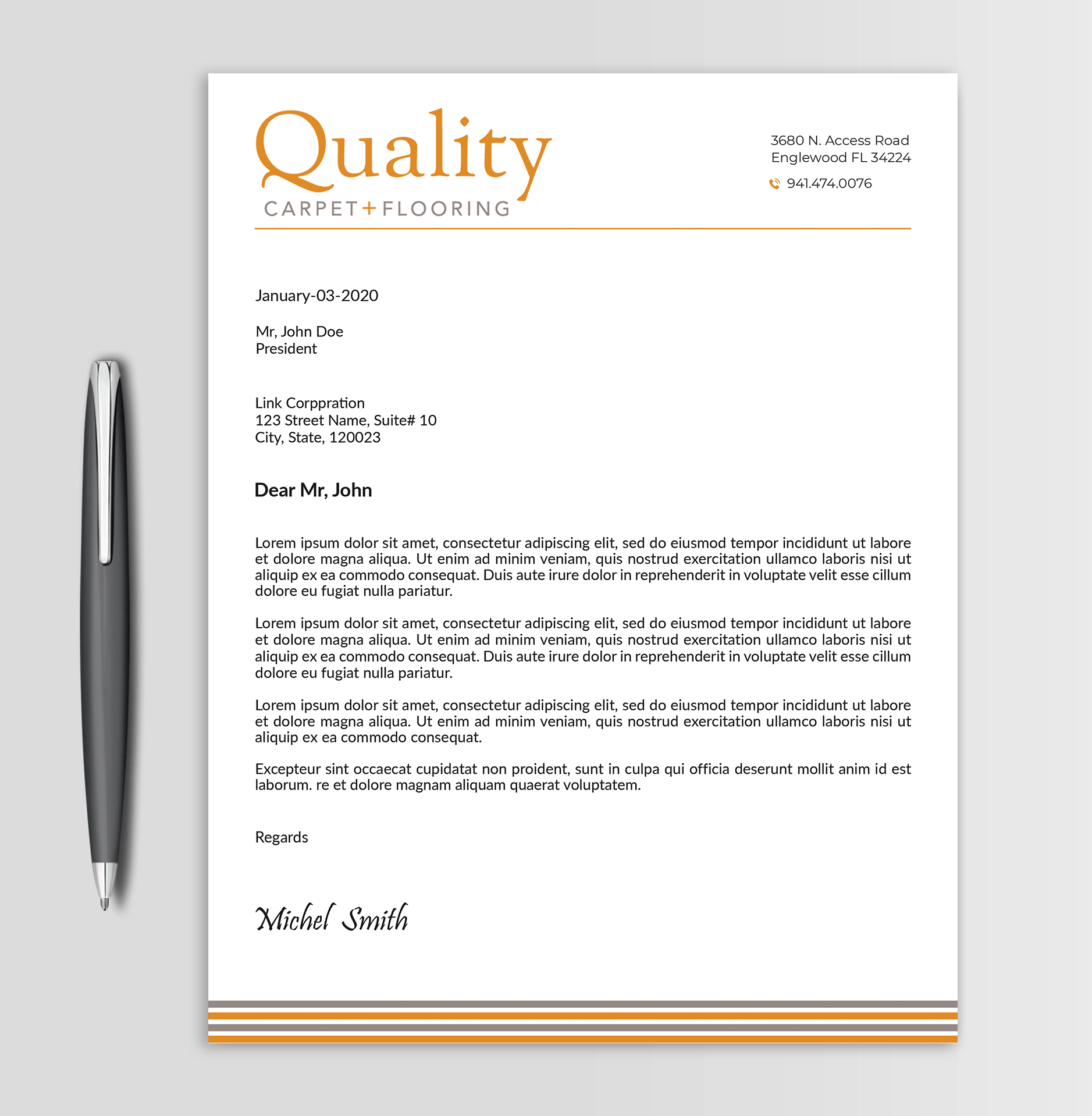 Letterhead Design by Expert Bappy for Quality Carpet + Flooring | Design #34485178