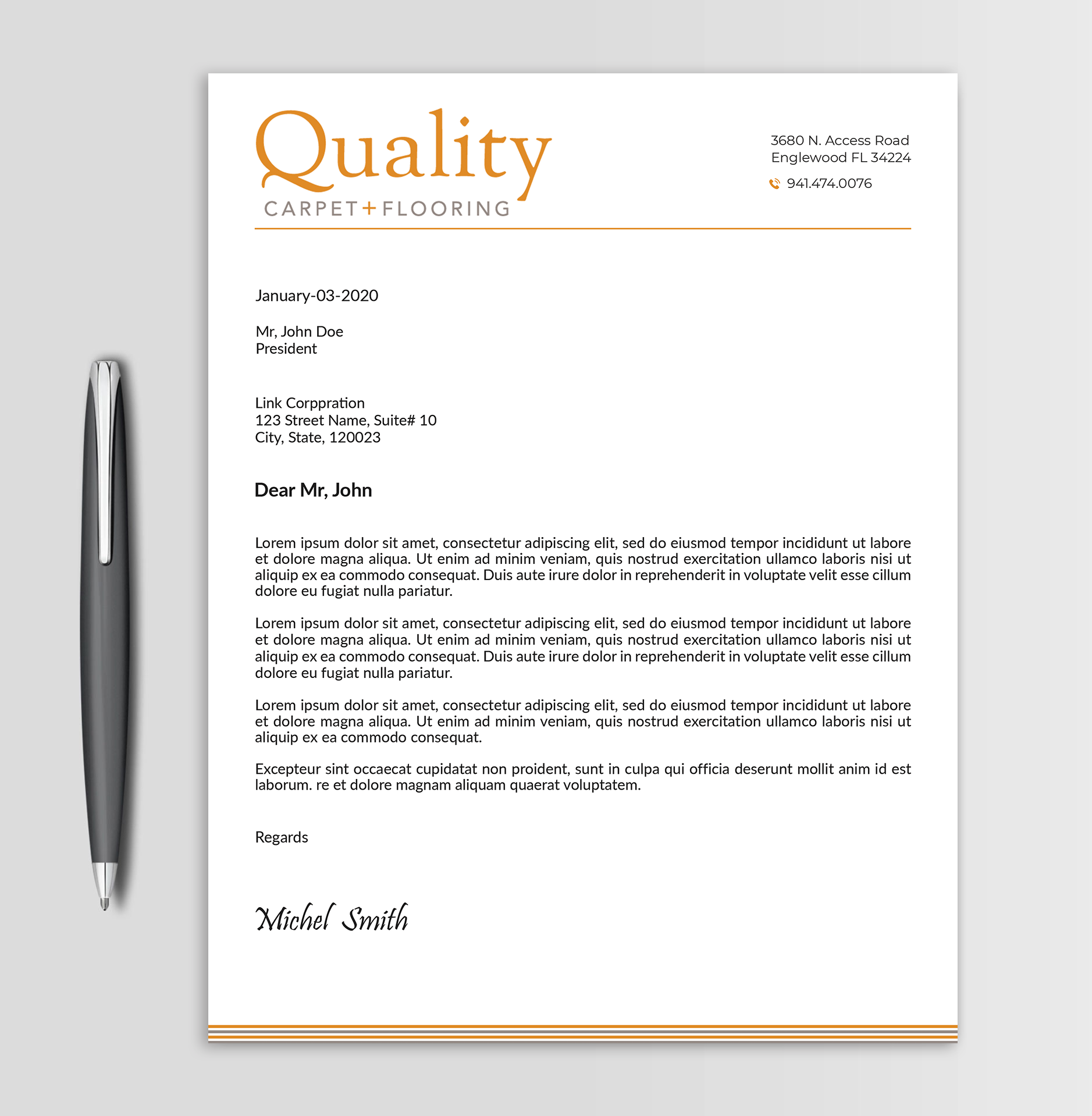 Letterhead Design by Expert Bappy for Quality Carpet + Flooring | Design #34485206