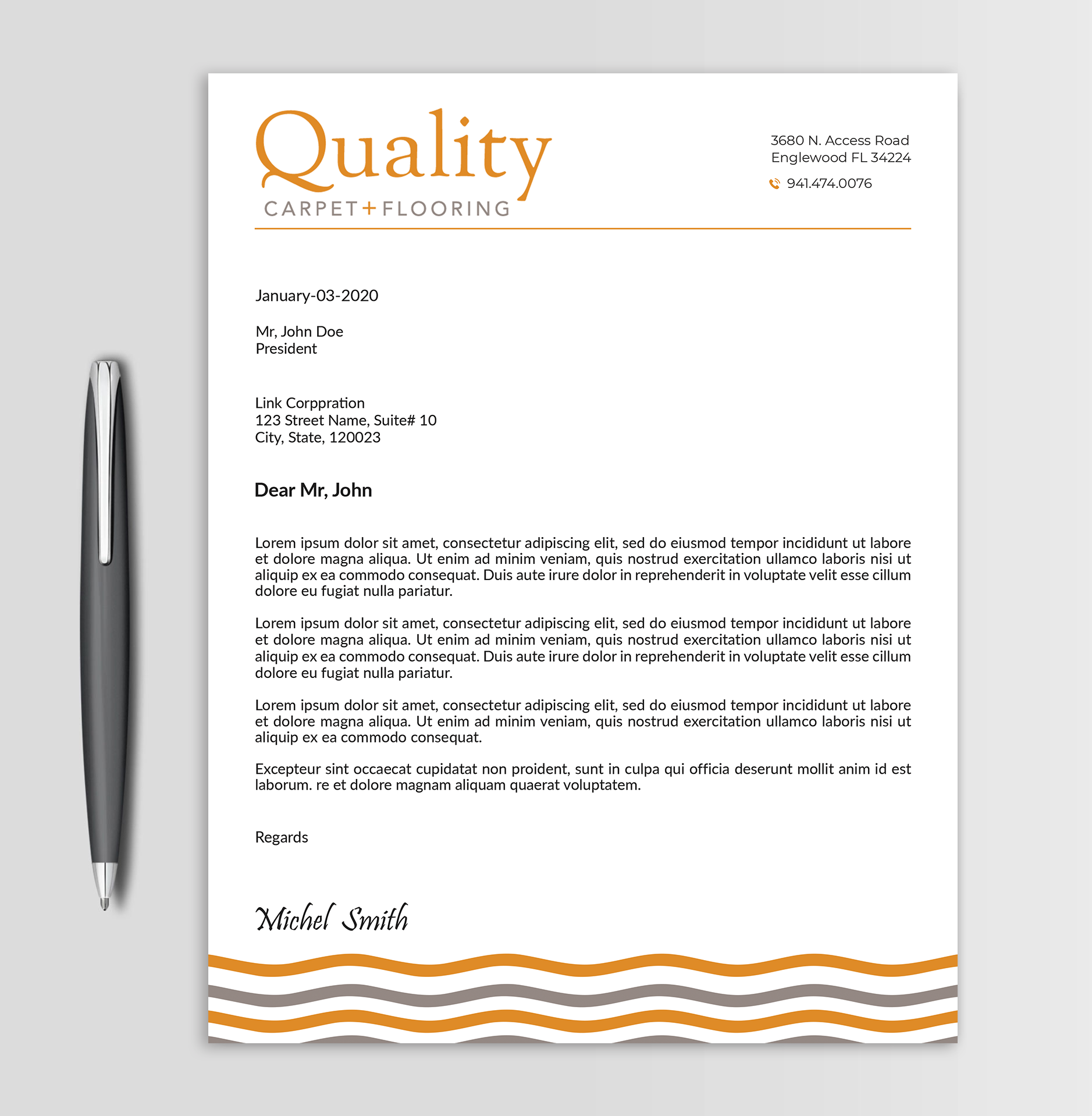 Letterhead Design by Expert Bappy for Quality Carpet + Flooring | Design #34486602