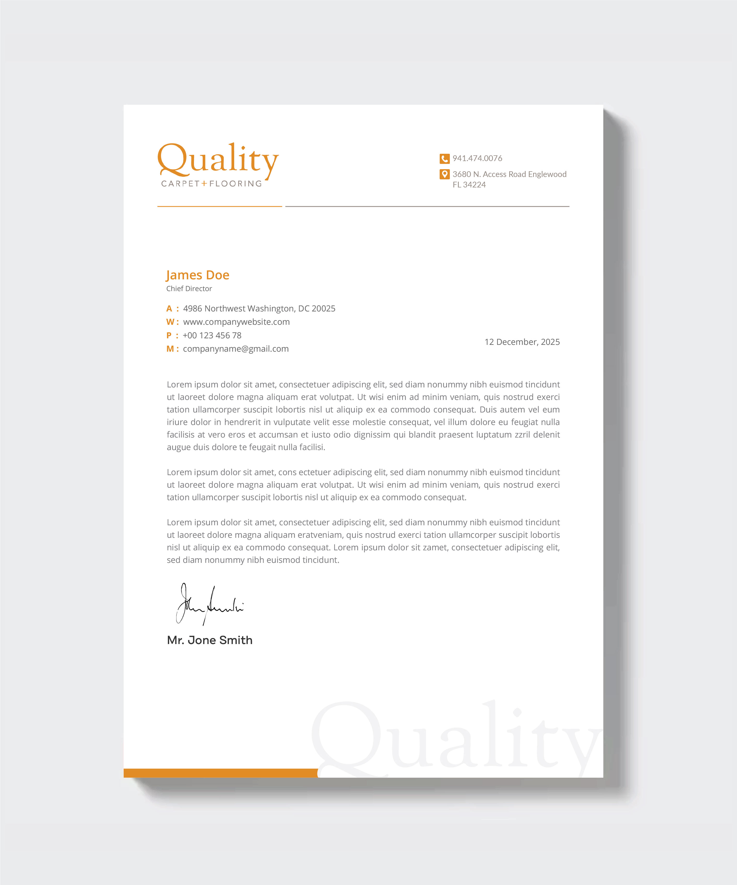Letterhead Design by artbitin for Quality Carpet + Flooring | Design #34469552
