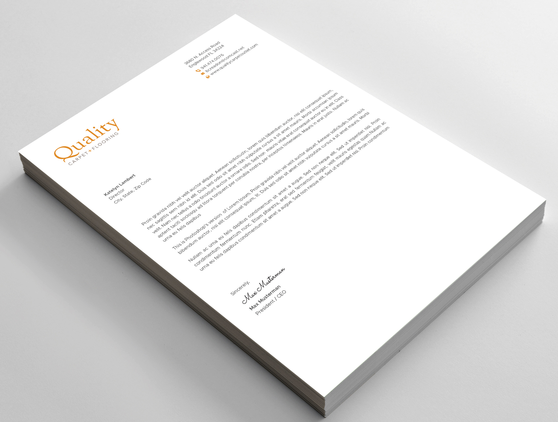 Letterhead Design by DesignShout for Quality Carpet + Flooring | Design #34470535