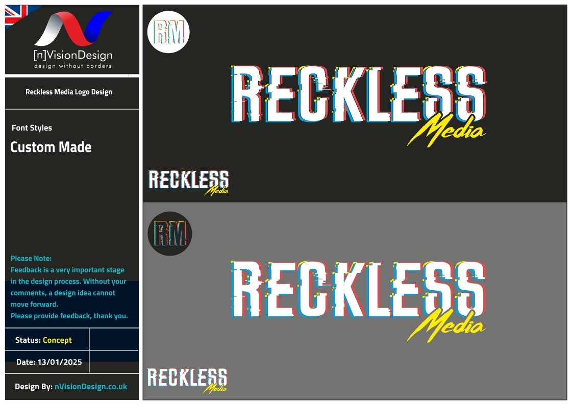 Logo Design by nvisiondesign.co.uk for Reckless Media | Design #34528510