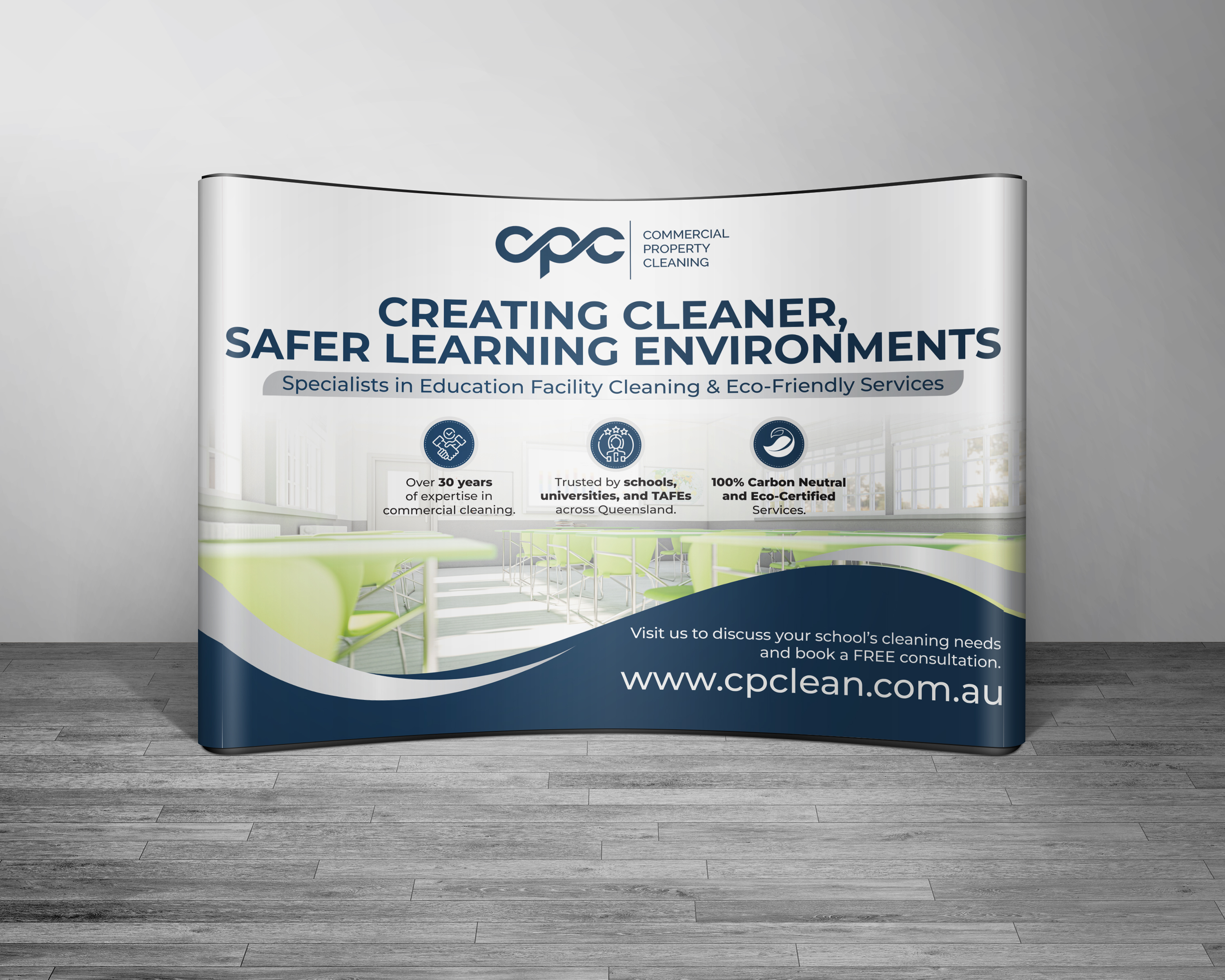 Diseño de Stand de Feria por Sun Creative para Commercial Property Cleaning | Diseño #34548004