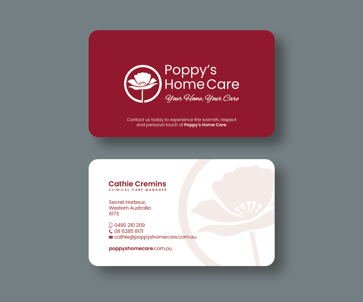 Business Card Design by Andrés Sebastián for Poppy's Home Care | Design #34582073