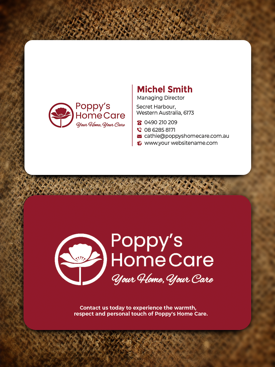 Business Card Design by Graphixpointt for Poppy's Home Care | Design #34582489
