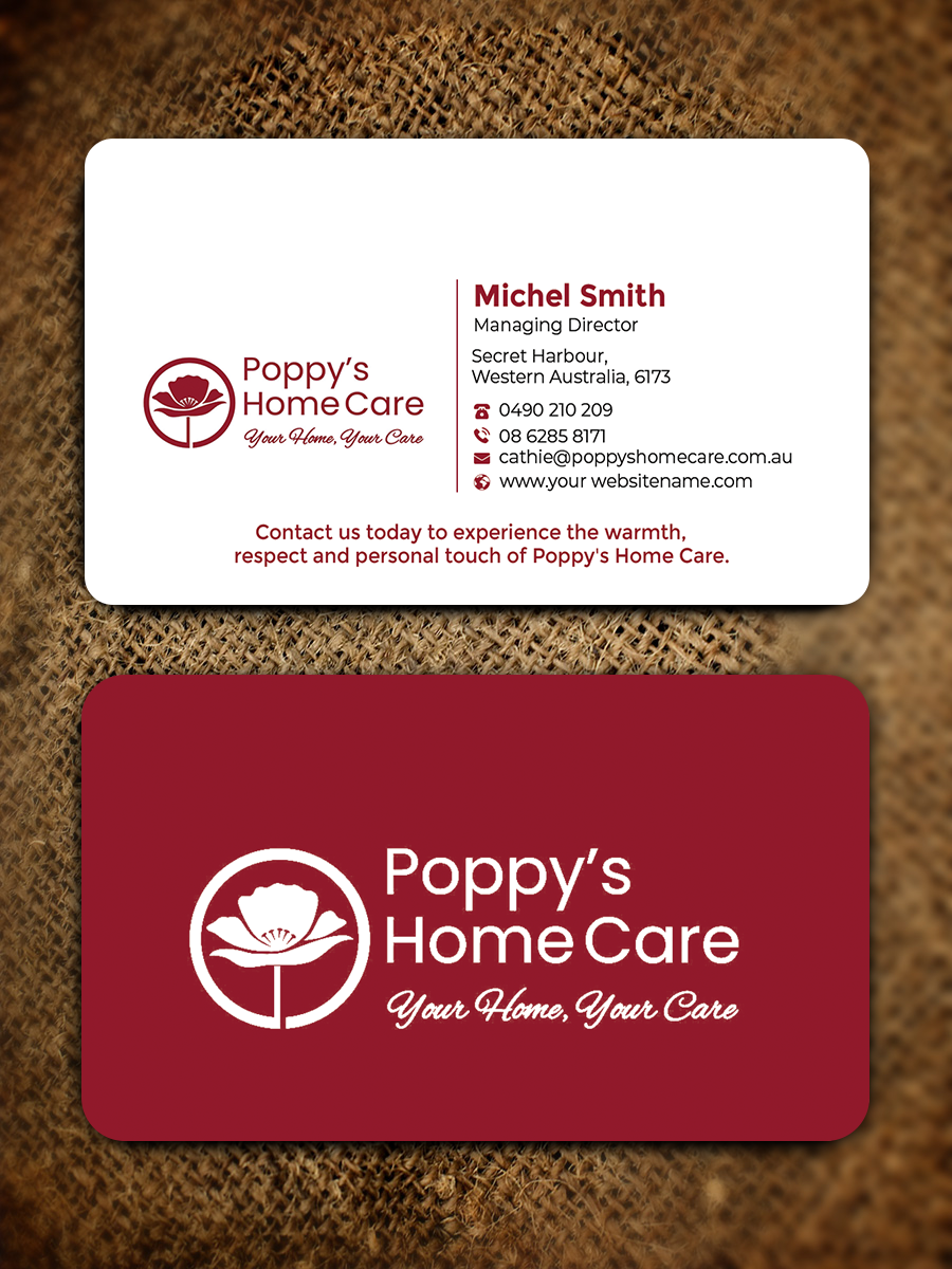Business Card Design by Graphixpointt for Poppy's Home Care | Design #34582782