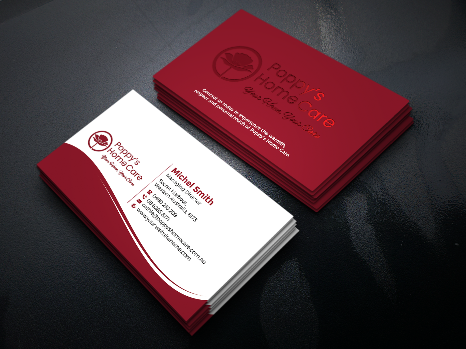 Business Card Design by Graphixpointt for Poppy's Home Care | Design #34583337