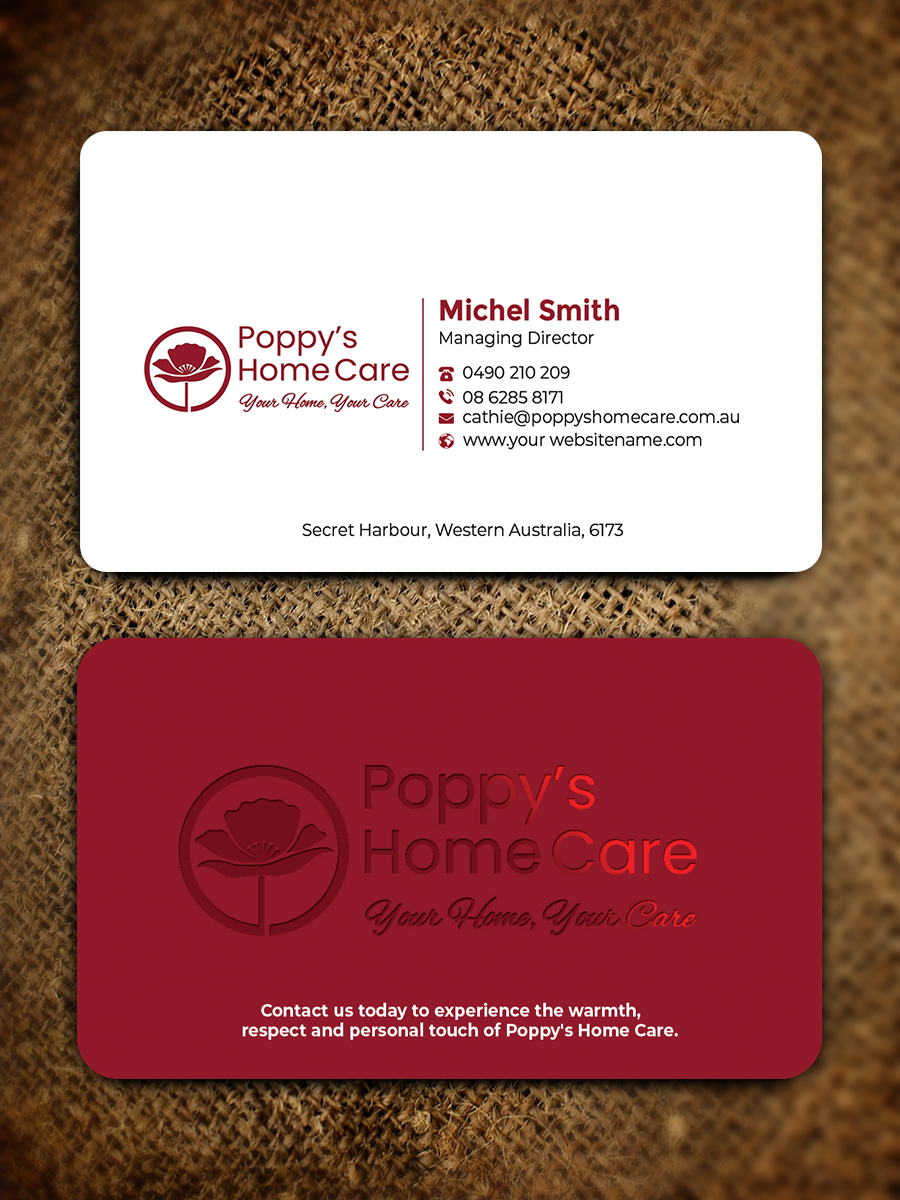 Business Card Design by Graphixpointt for Poppy's Home Care | Design #34583385