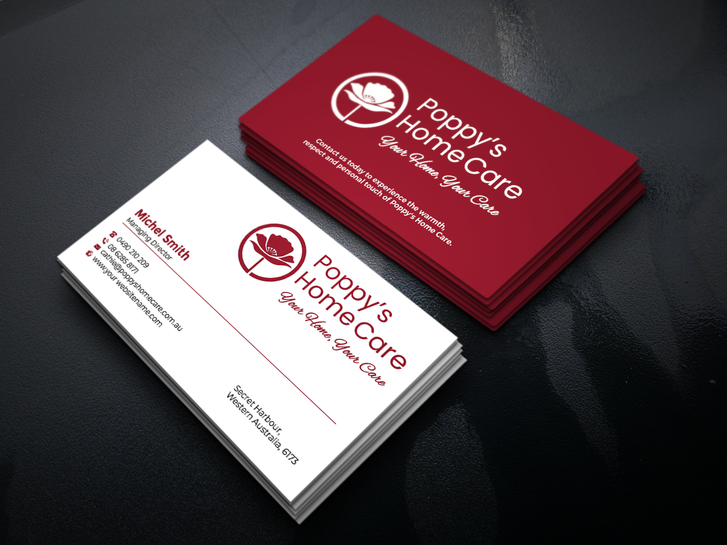 Business Card Design by Graphixpointt for Poppy's Home Care | Design #34583424