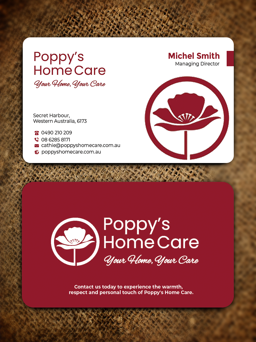 Business Card Design by Graphixpointt for Poppy's Home Care | Design #34586151