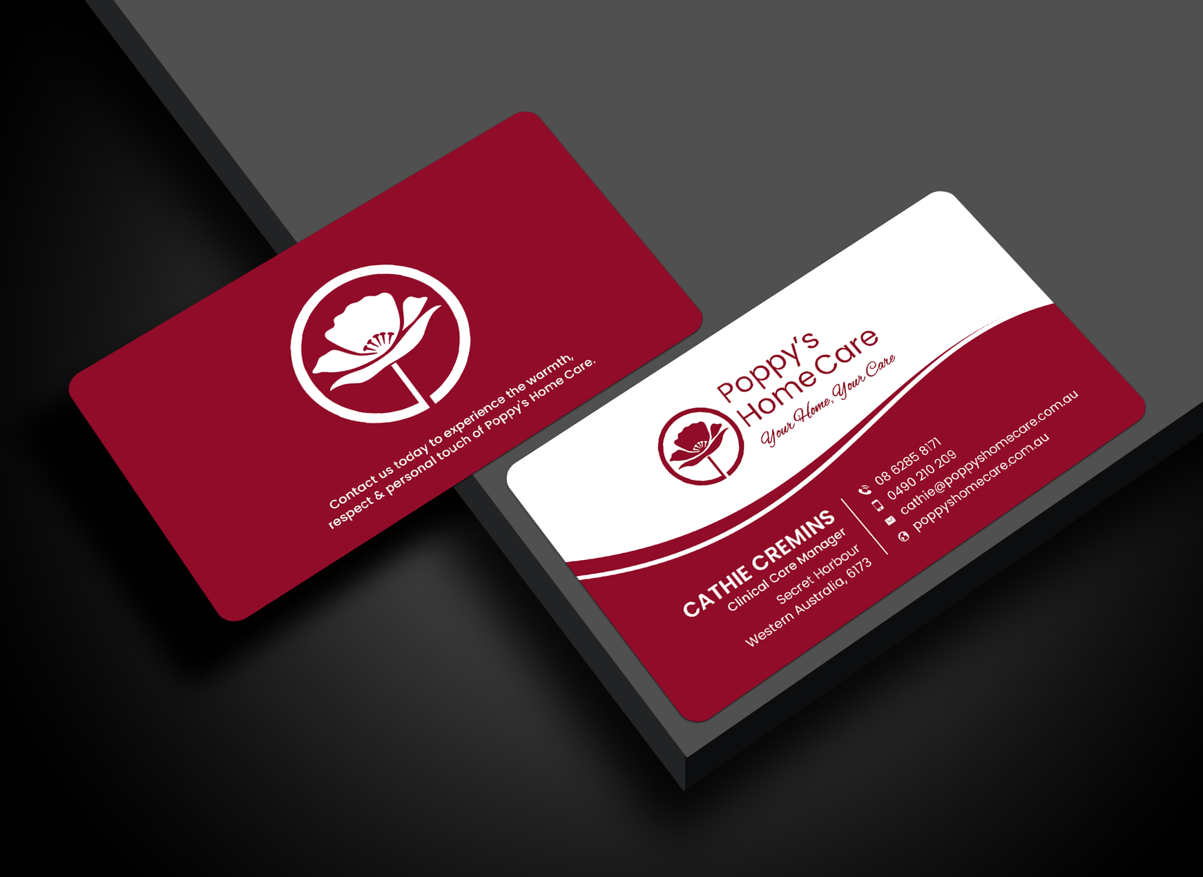 Business Card Design by Sun Moon Graphic Designer for Poppy's Home Care | Design #34580069