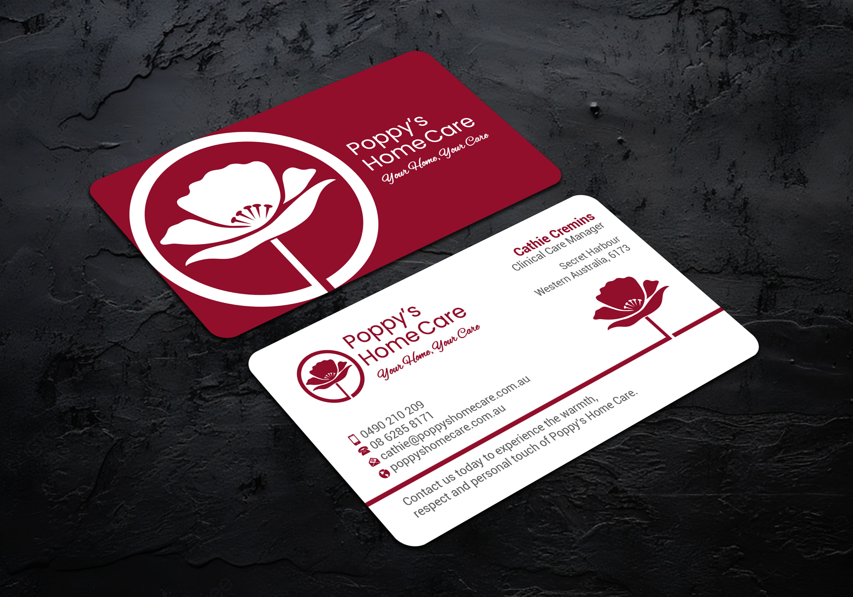 Business Card Design by LAXMI DESIGNHUB for Poppy's Home Care | Design #34580949