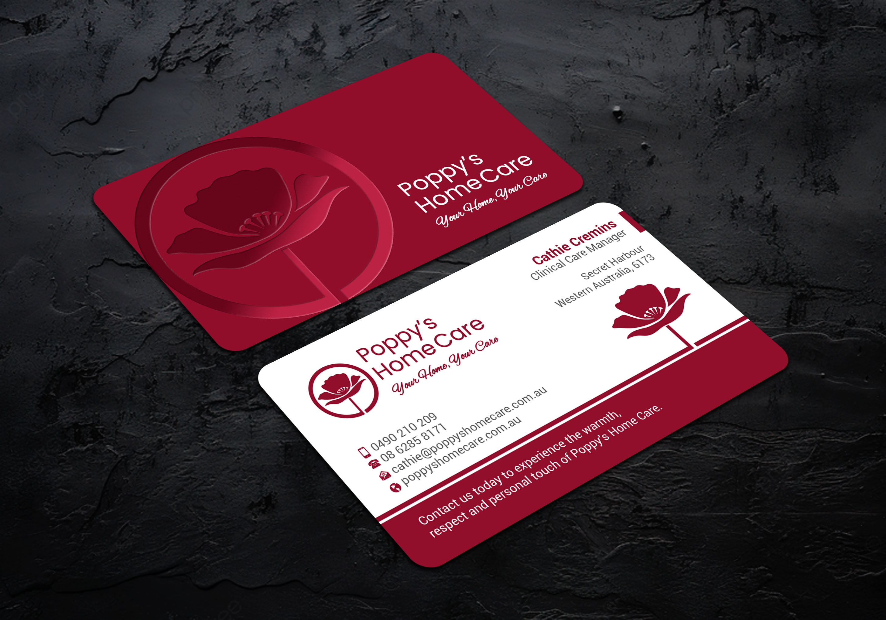 Business Card Design by LAXMI DESIGNHUB for Poppy's Home Care | Design #34580950