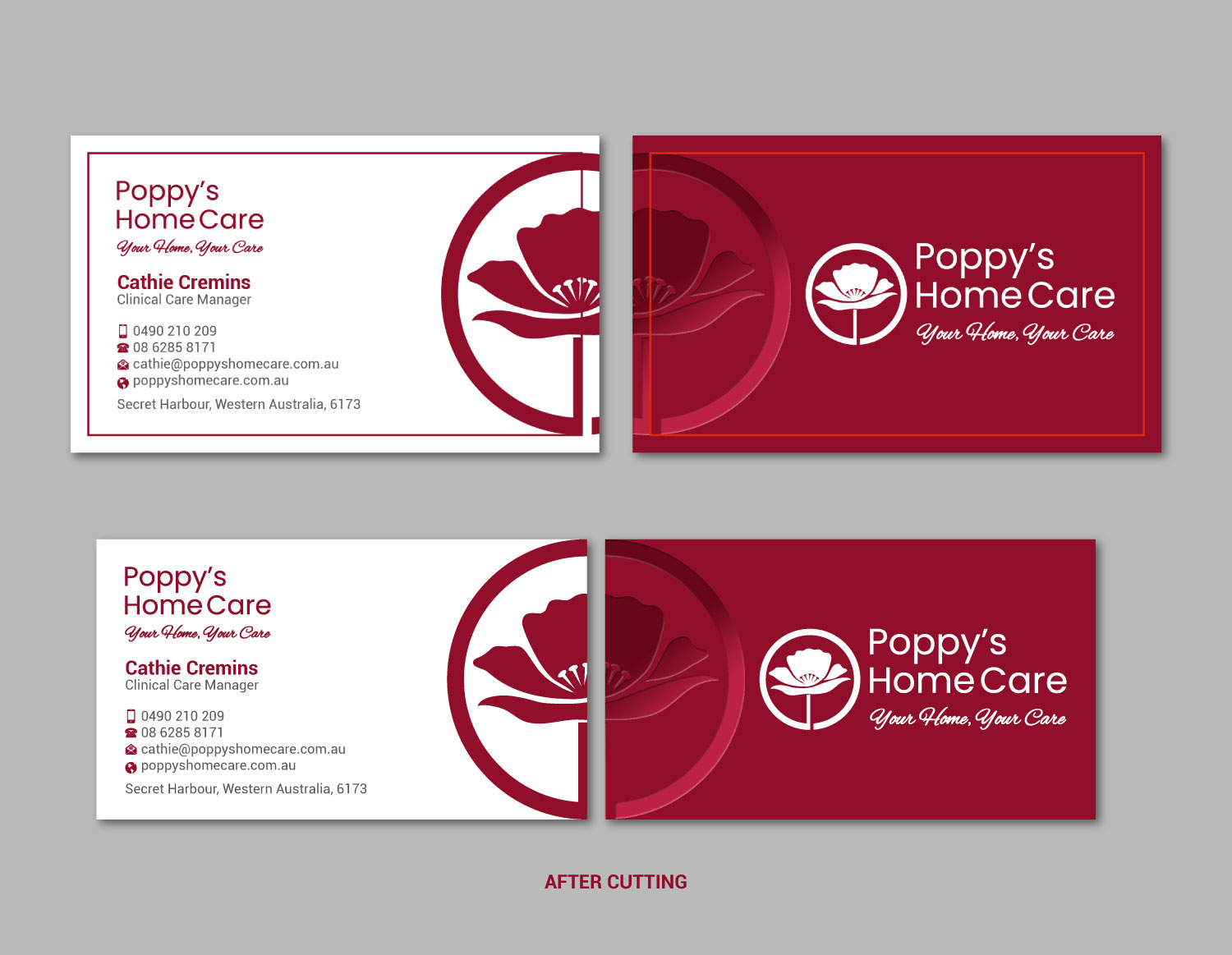Business Card Design by LAXMI DESIGNHUB for Poppy's Home Care | Design #34631595