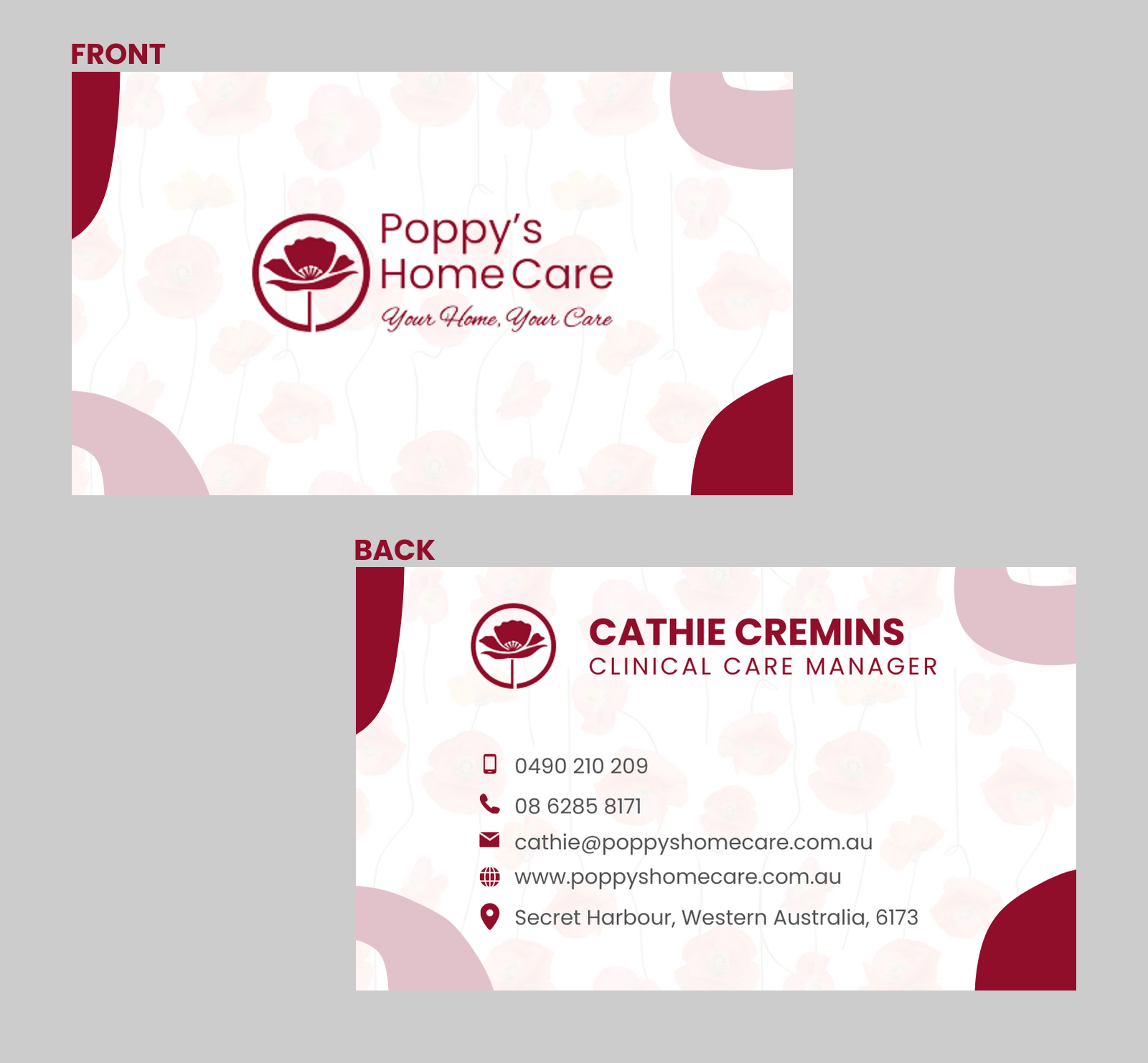 Business Card Design by WebDesk Solution for Poppy's Home Care | Design #34595838