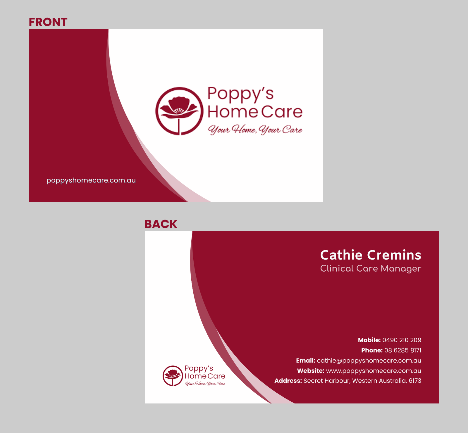 Business Card Design by WebDesk Solution for Poppy's Home Care | Design #34595839